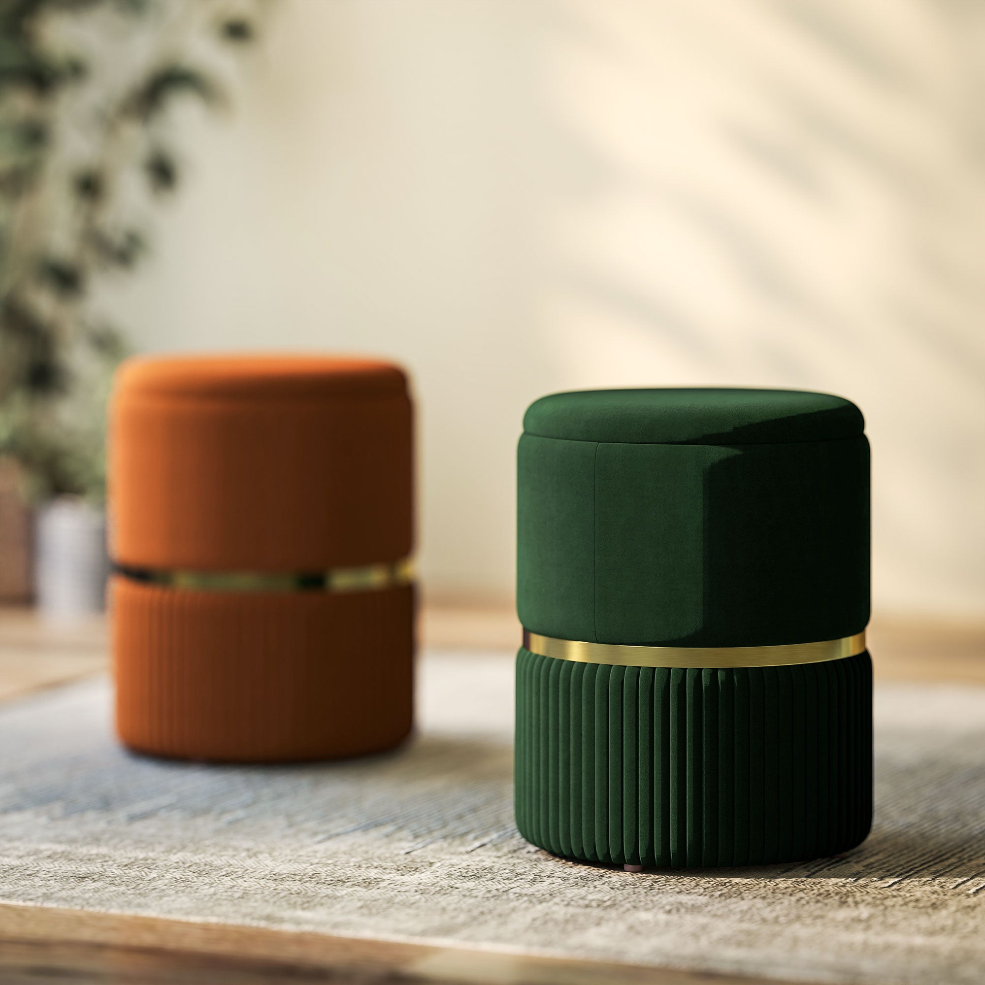HOMCOM Round Pouffe, Velvet-feel Fabric Upholstered Storage Foot Stool with Removable Top, Padded Seat and Hidden Space for Living Room, Dark Green