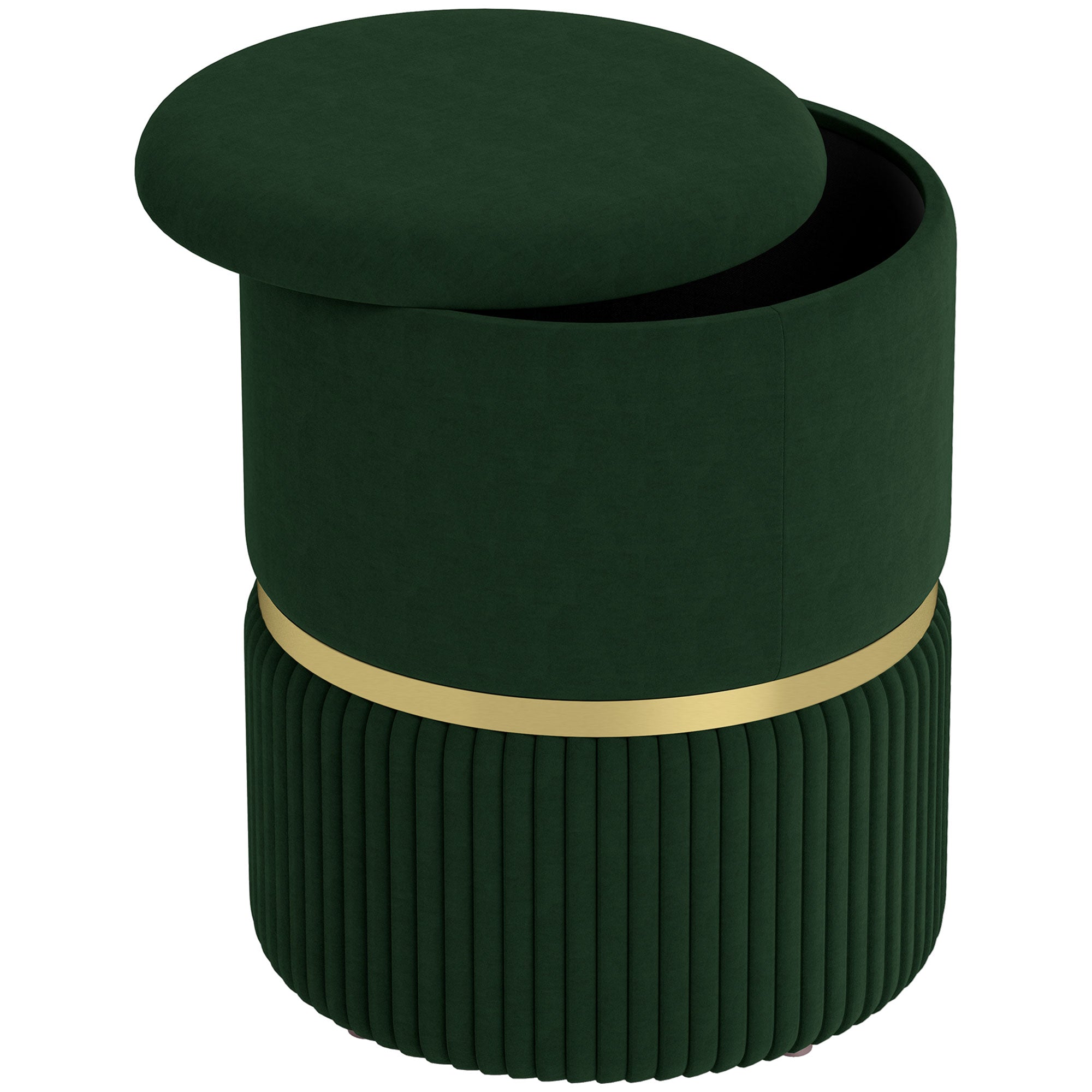 HOMCOM Round Pouffe, Velvet-feel Fabric Upholstered Storage Foot Stool with Removable Top, Padded Seat and Hidden Space for Living Room, Dark Green