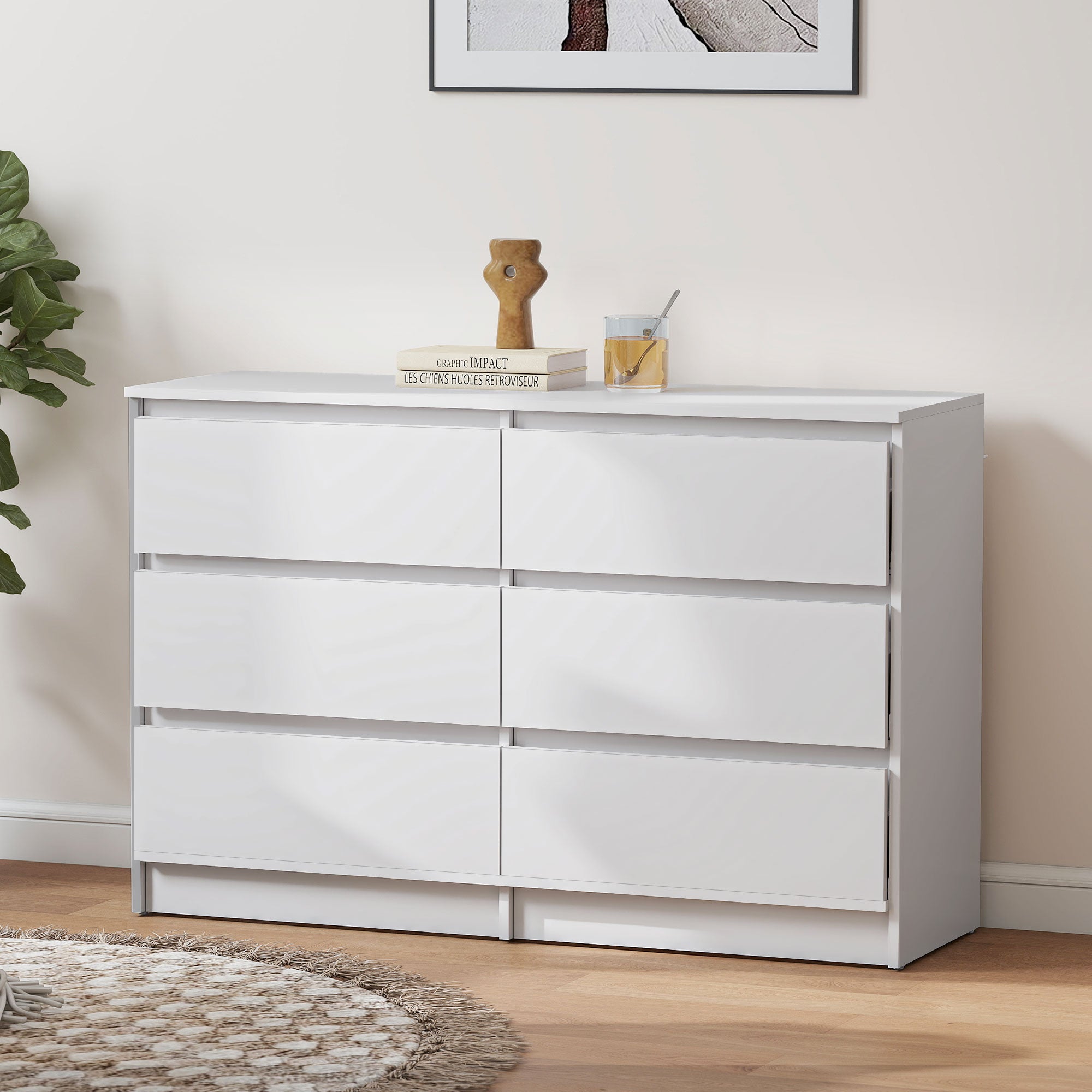 6 Drawer Dresser for Bedroom, Wide Chest of Drawers, Modern Clothes Storage Organizer for Living Room, Hallway, White