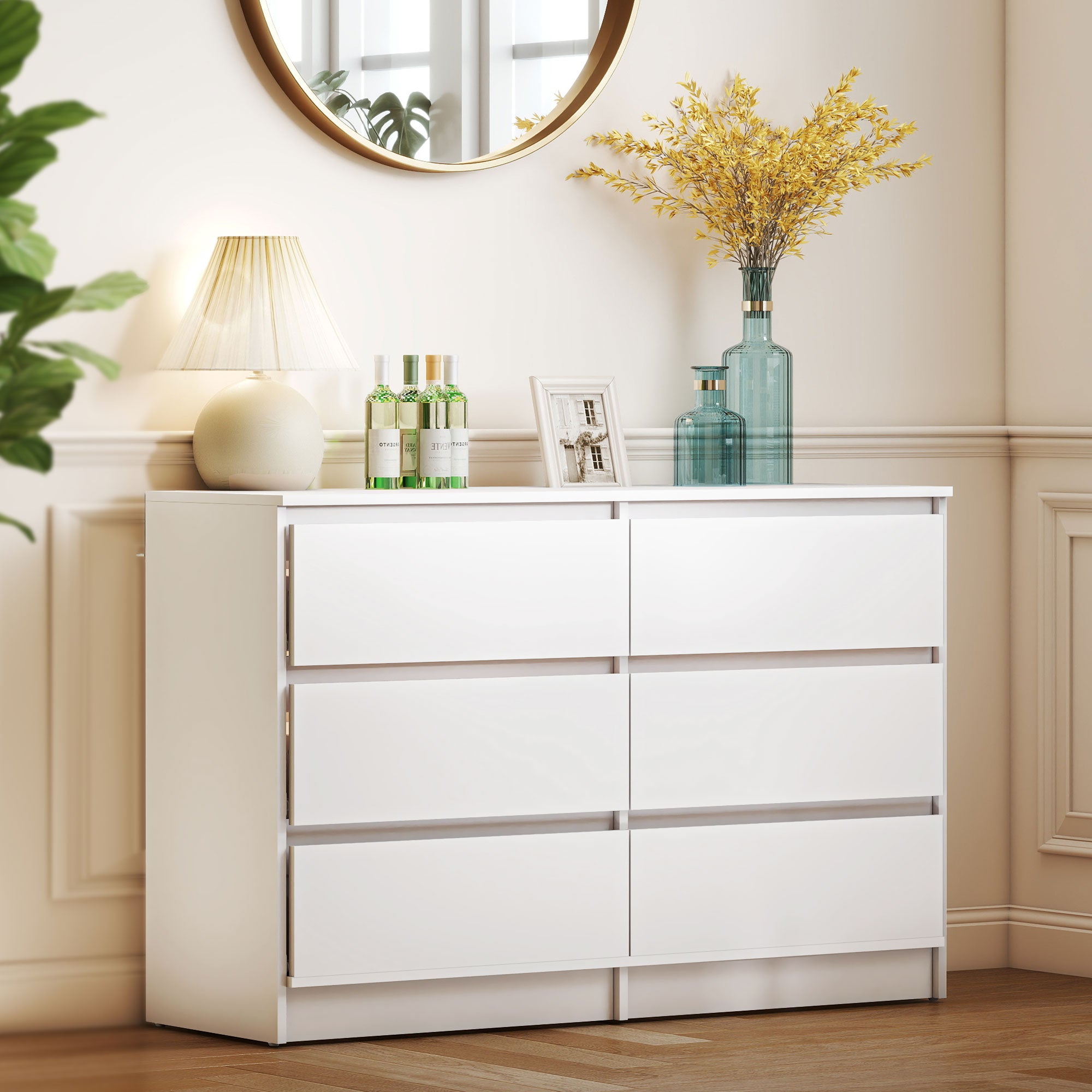 6 Drawer Dresser for Bedroom, Wide Chest of Drawers, Modern Clothes Storage Organizer for Living Room, Hallway, White