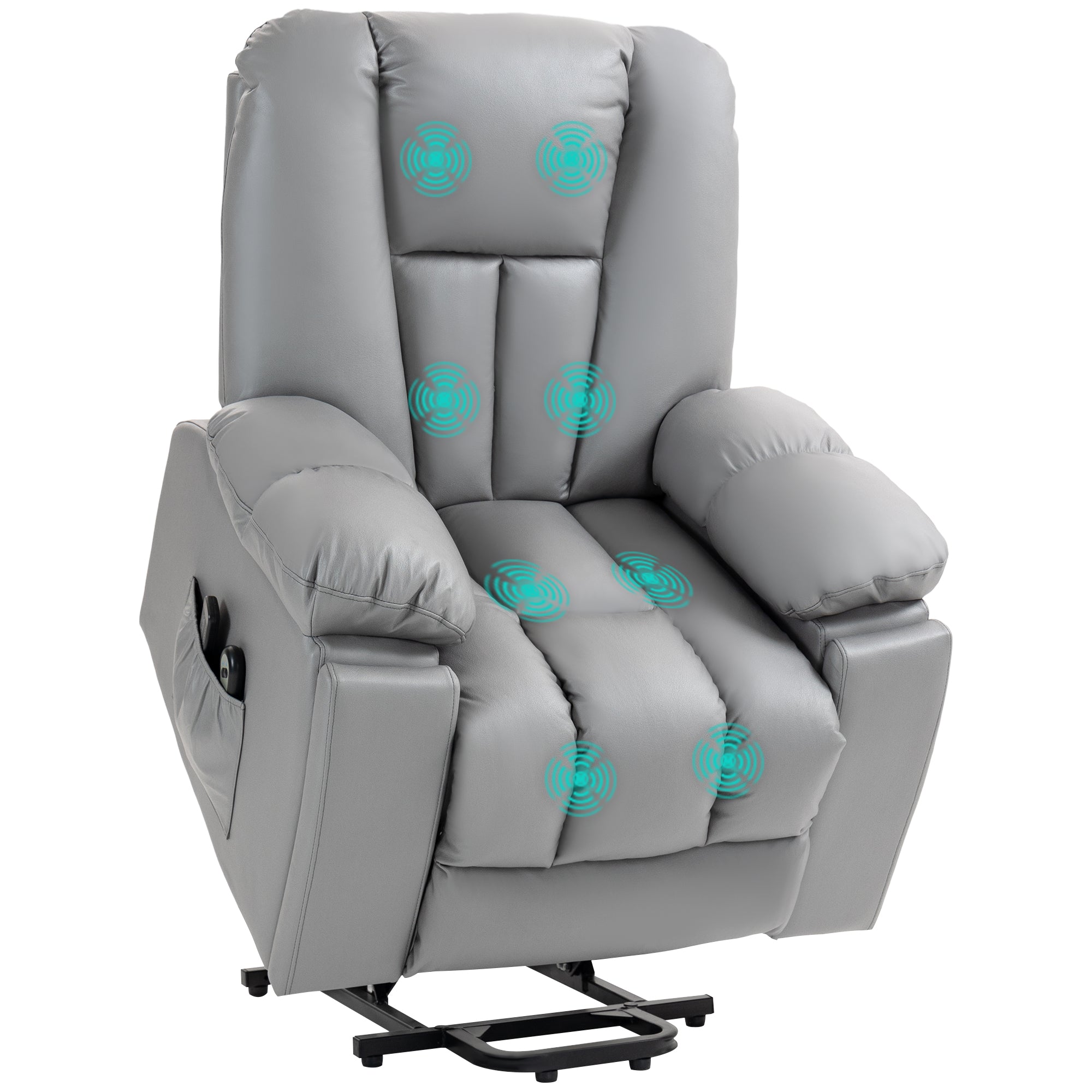 HOMCOM Riser and Recliner Chair for the Elderly, Quick Assembly, Lift Chair with Vibration Massage, Remote Control, Side Pockets, Pocket Spring, Cup Holder, Charcoal Grey