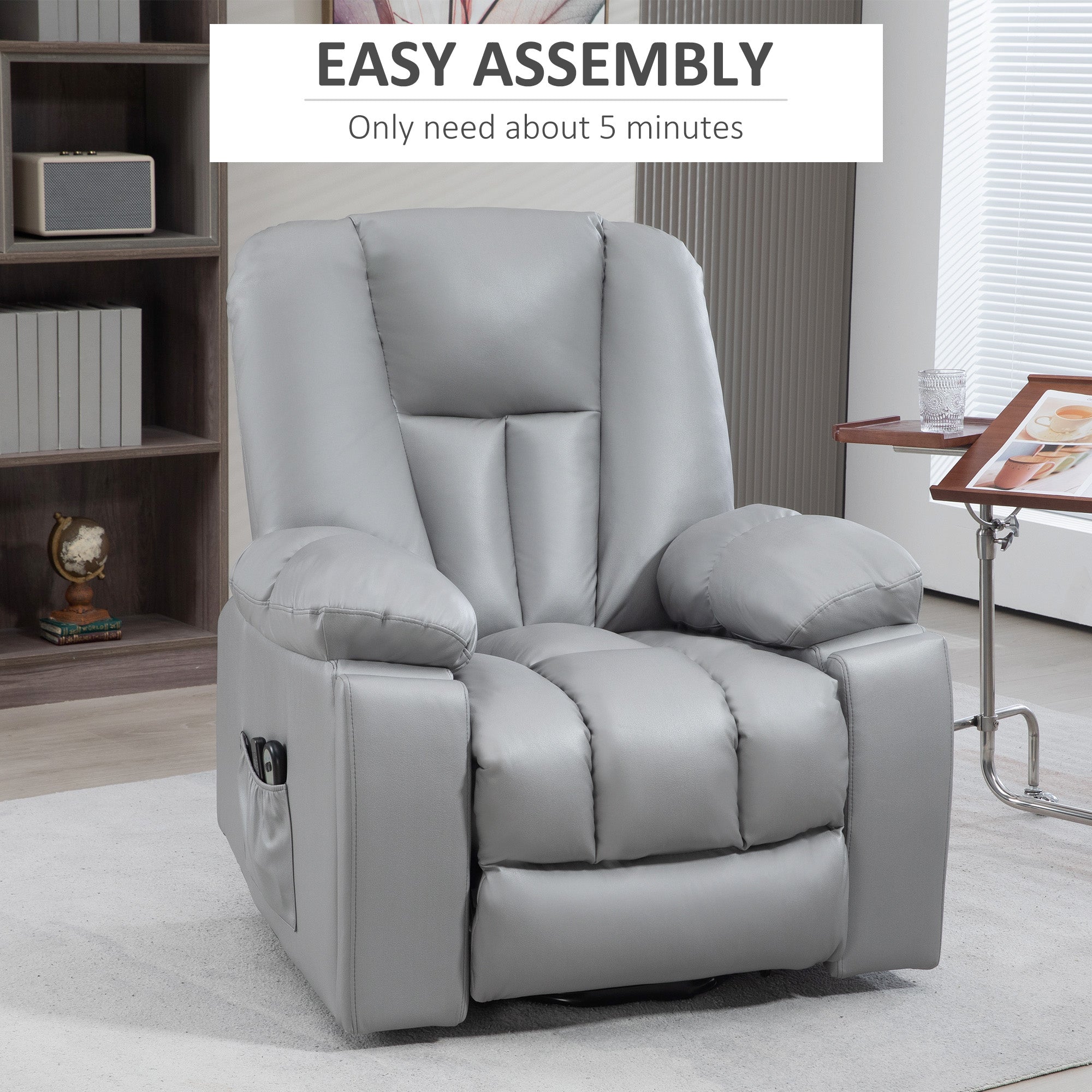 HOMCOM Riser and Recliner Chair for the Elderly, Quick Assembly, Lift Chair with Vibration Massage, Remote Control, Side Pockets, Pocket Spring, Cup Holder, Charcoal Grey