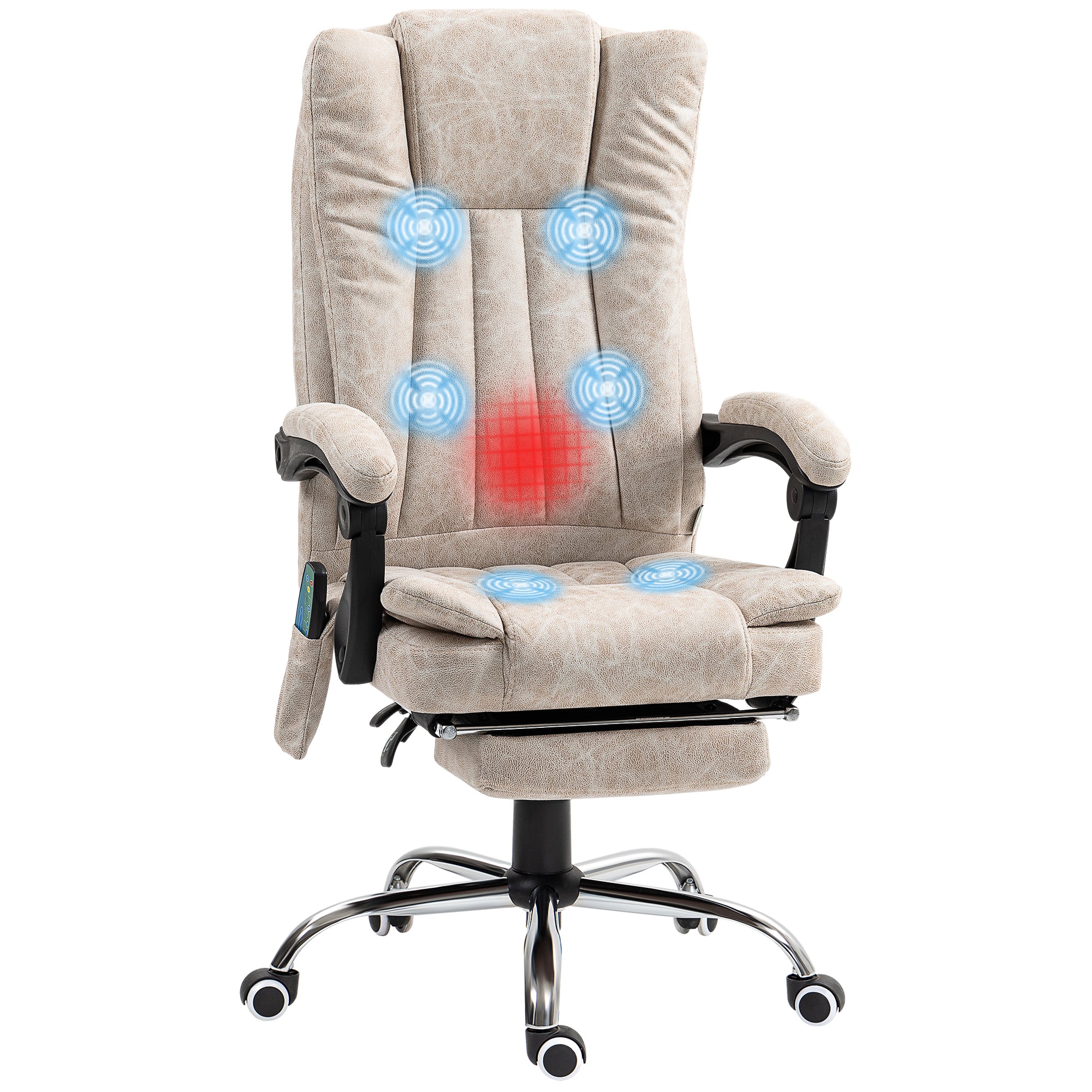 Vinsetto Office Chair with Massage and Heat, Microfibre Reclining Computer Desk Chair with Footrest and Adjustable Height, Swivel Wheels for Home Office, Cream White