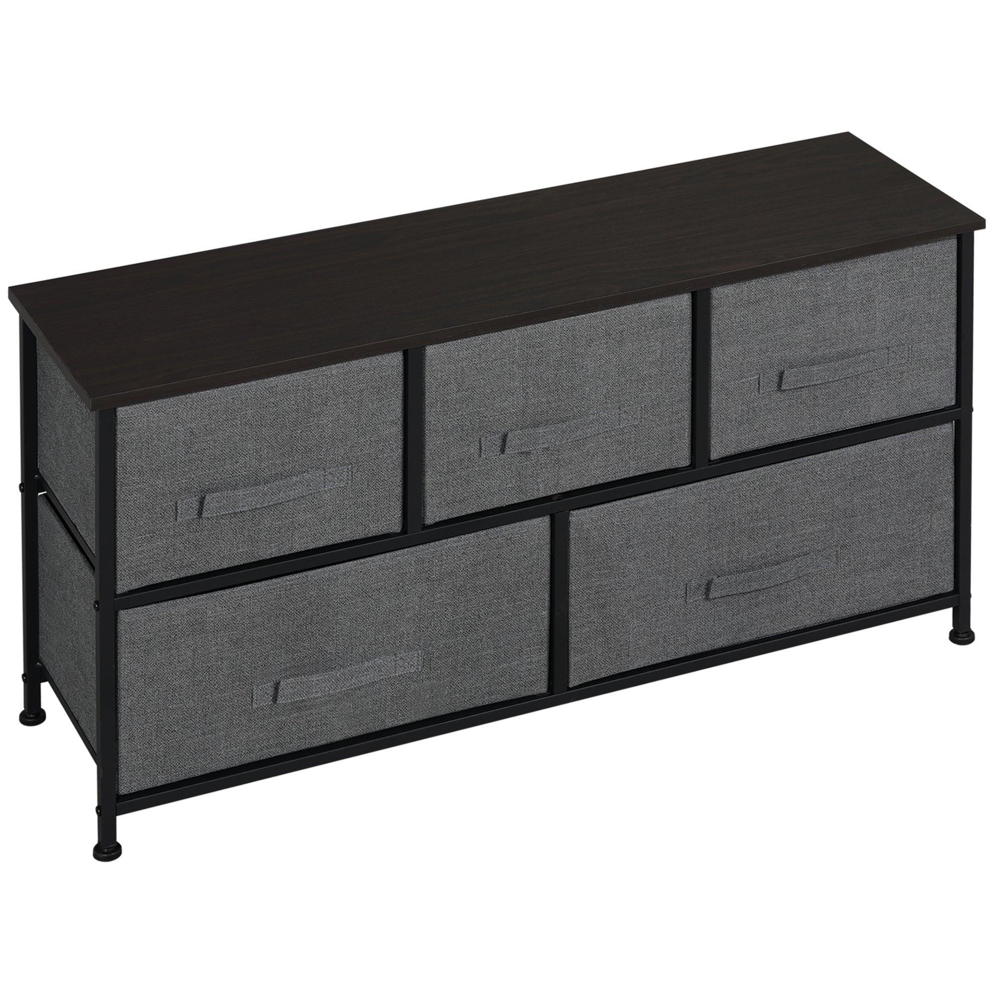 HOMCOM Linen Drawer Cabinet Organizer Storage Dresser Tower with 5 Removable Drawer Metal Frame Adjustable Feet for Living Room, Kitchen, Bathroom, Dark Grey