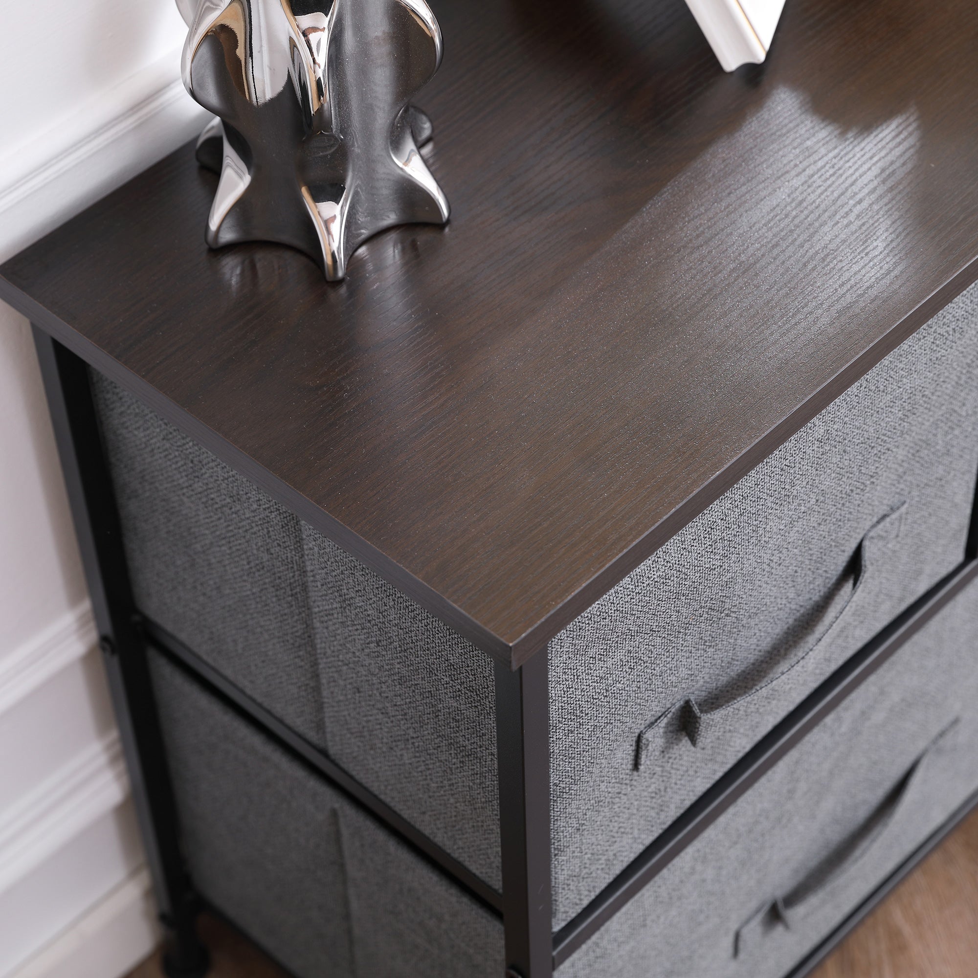 HOMCOM Linen Drawer Cabinet Organizer Storage Dresser Tower with 5 Removable Drawer Metal Frame Adjustable Feet for Living Room, Kitchen, Bathroom, Dark Grey