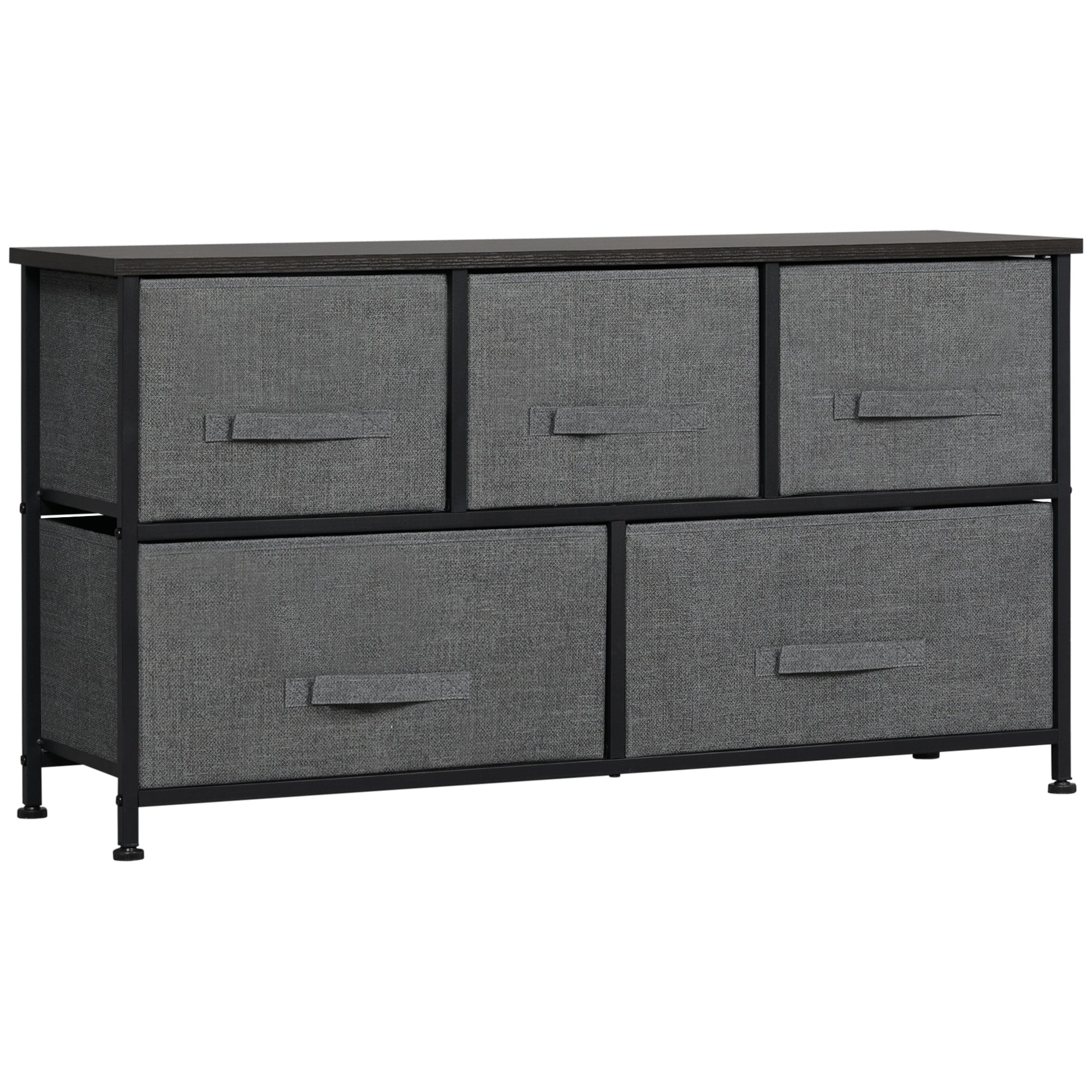 HOMCOM Linen Drawer Cabinet Organizer Storage Dresser Tower with 5 Removable Drawer Metal Frame Adjustable Feet for Living Room, Kitchen, Bathroom, Dark Grey