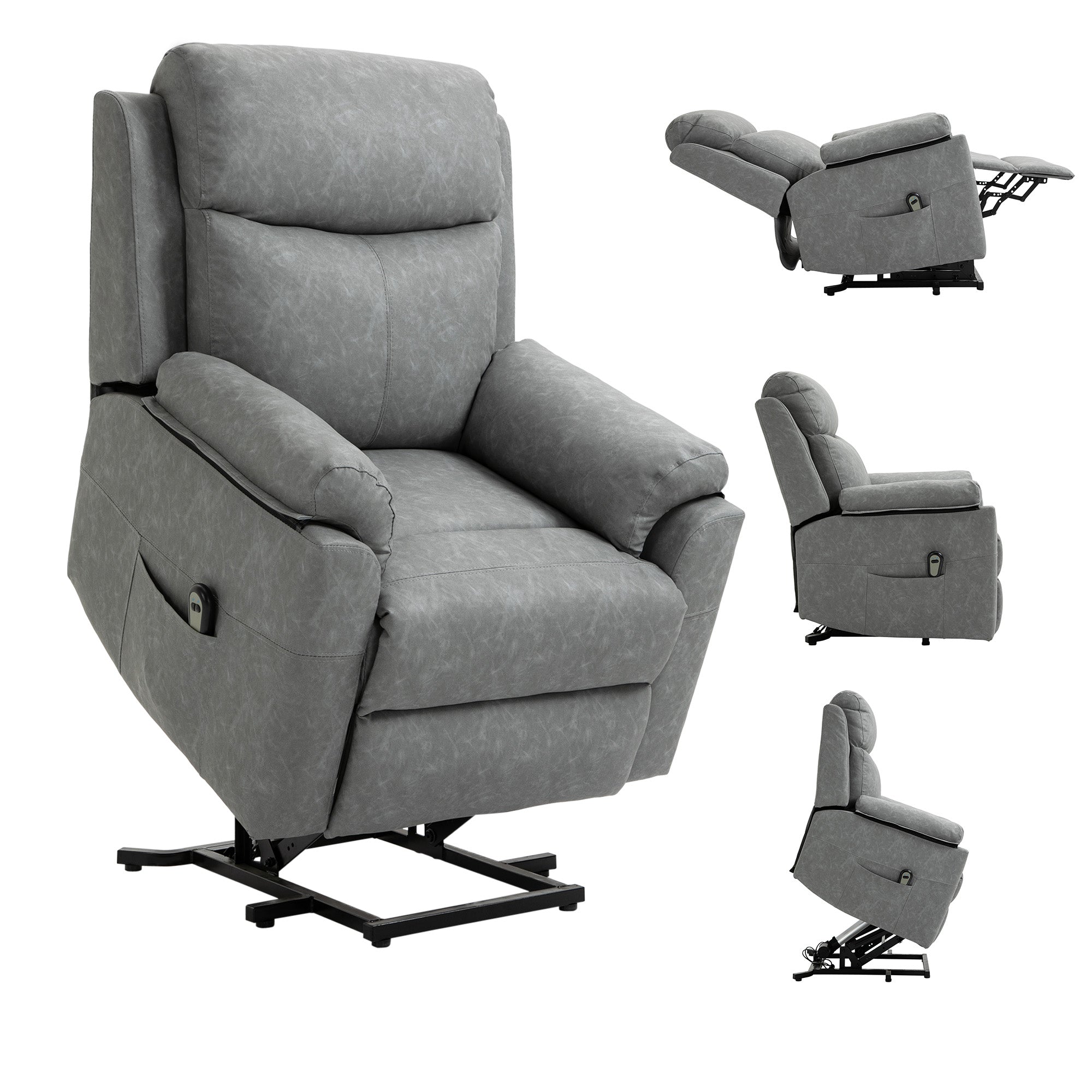 HOMCOM Power Lift Recliner Chair, Electric Lift Chair for Elderly, Overstuffed Faux Leather Riser and Reclining Armchair with Remote Control, Side Pockets, for Living Room, Grey