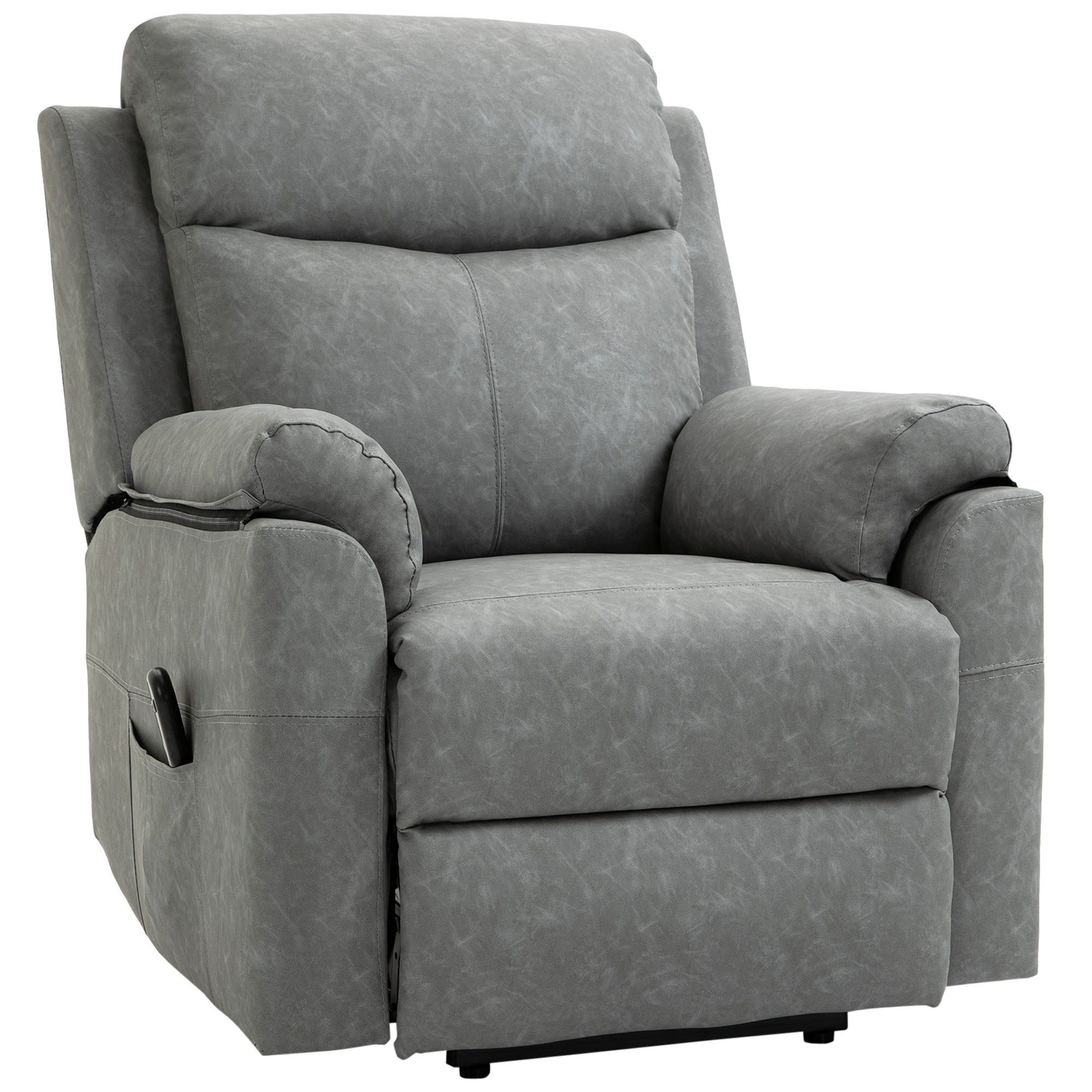 HOMCOM Power Lift Recliner Chair, Electric Lift Chair for Elderly, Overstuffed Faux Leather Riser and Reclining Armchair with Remote Control, Side Pockets, for Living Room, Grey
