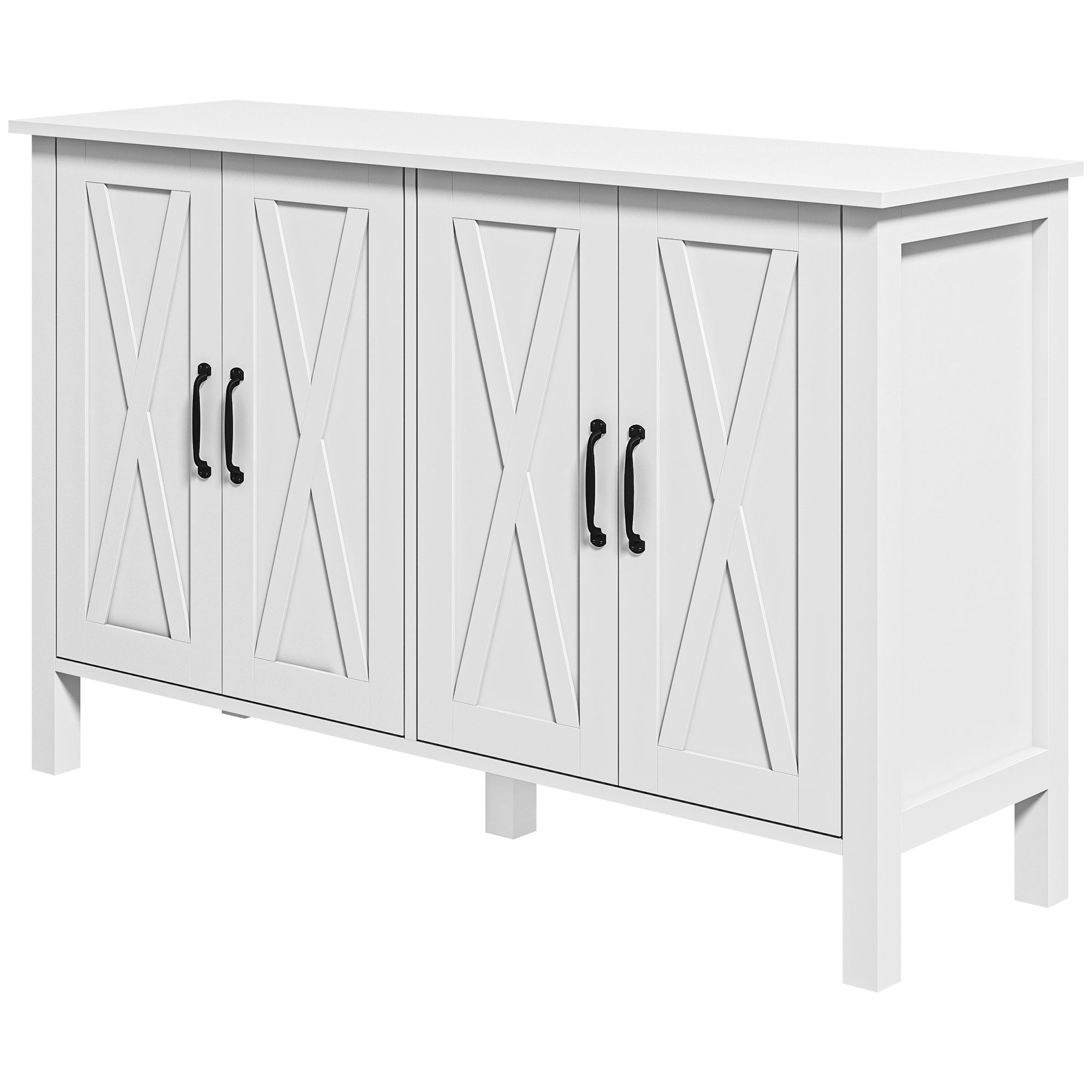 Sideboard Buffet with 4 Barn Doors and 2 Adjustable Shelves Kitchen Buffet Cabinet for Living Room White