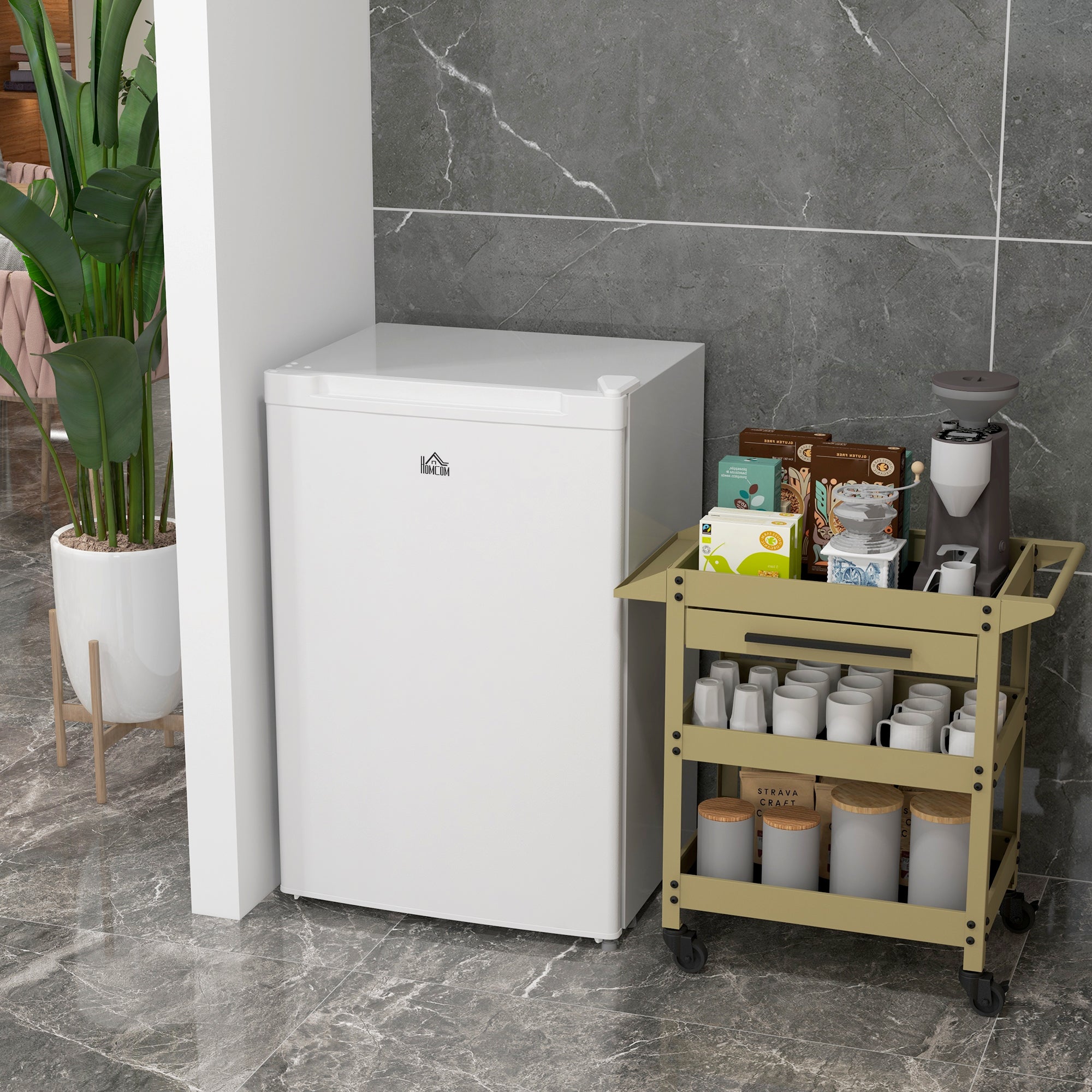 HOMCOM Upright Freezer, 3.0 Cu.Ft Compact Mini Freezer with Reversible Single Door and Adjustable Thermostat, Small freezer for Home, Dorm, Apartment, Home Office, White
