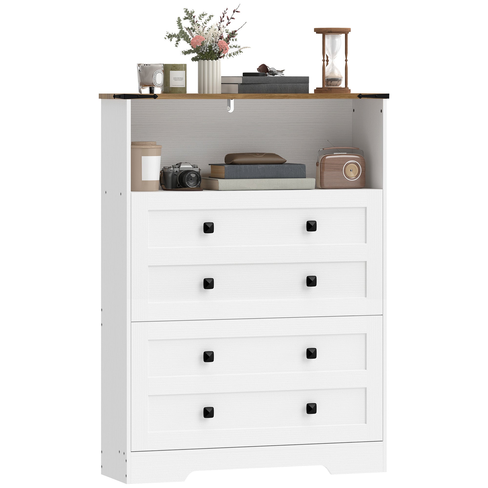 Shoe Cabinet with 2 Flip Drawers, Narrow Shoe Storage Cabinet with Adjustable Shelves and Open Shelf, Farmhouse Storage Organizer for Entryway, Hallway, Holds 12-16 Pairs, White