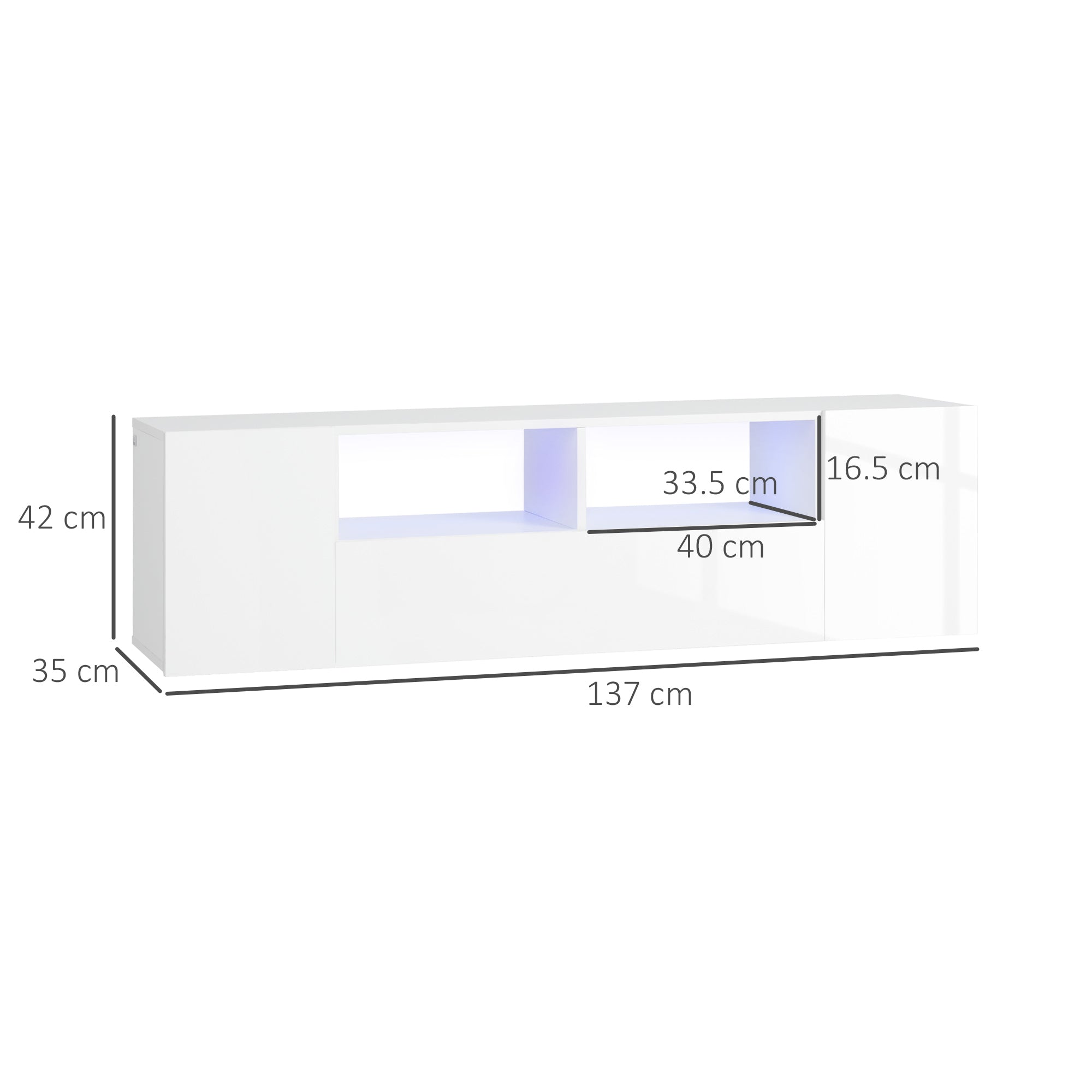HOMCOM High Gloss TV Unit Cabinet for TVs up to 60" with LED Lights, TV Stand with Storage Shelves and Cupboards, White