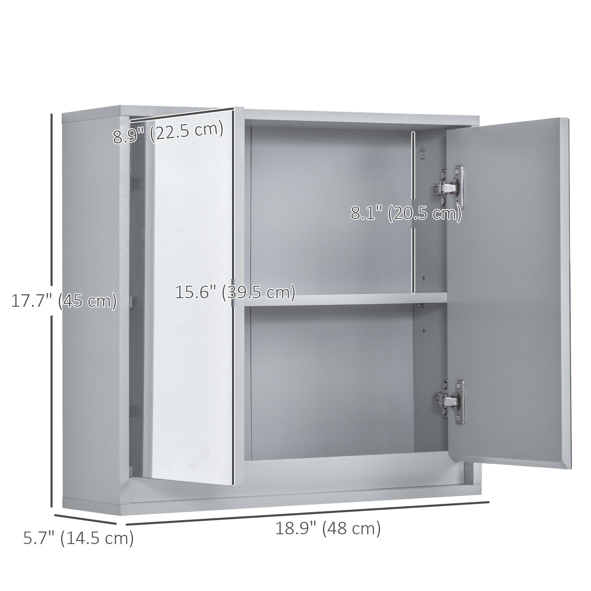 HOMCOM Medicine Cabinet with Mirror, Modern Bathroom Wall Cabinet, Wall-Mounted Mirror Cabinet with 2 Doors and Adjustable Shelf, Grey