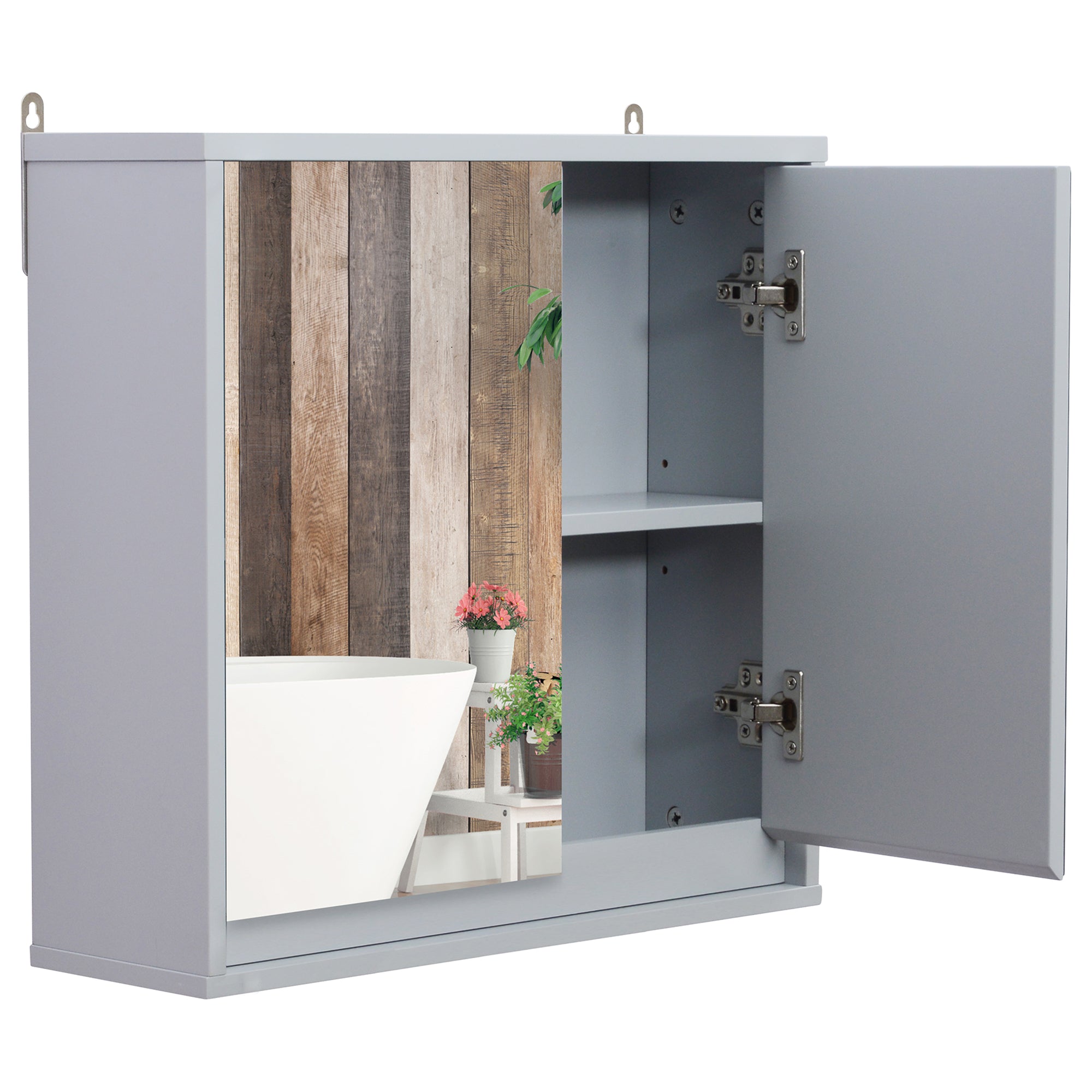 HOMCOM Medicine Cabinet with Mirror, Modern Bathroom Wall Cabinet, Wall-Mounted Mirror Cabinet with 2 Doors and Adjustable Shelf, Grey