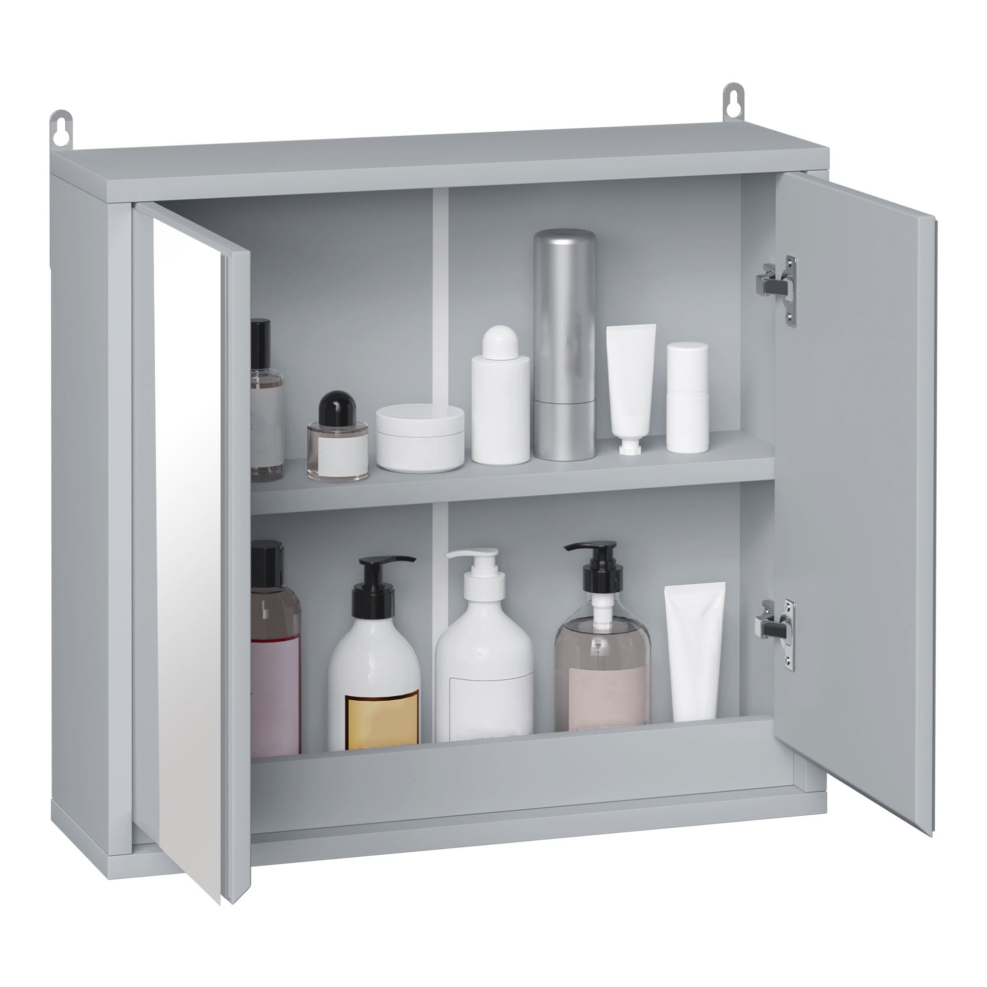 HOMCOM Medicine Cabinet with Mirror, Modern Bathroom Wall Cabinet, Wall-Mounted Mirror Cabinet with 2 Doors and Adjustable Shelf, Grey