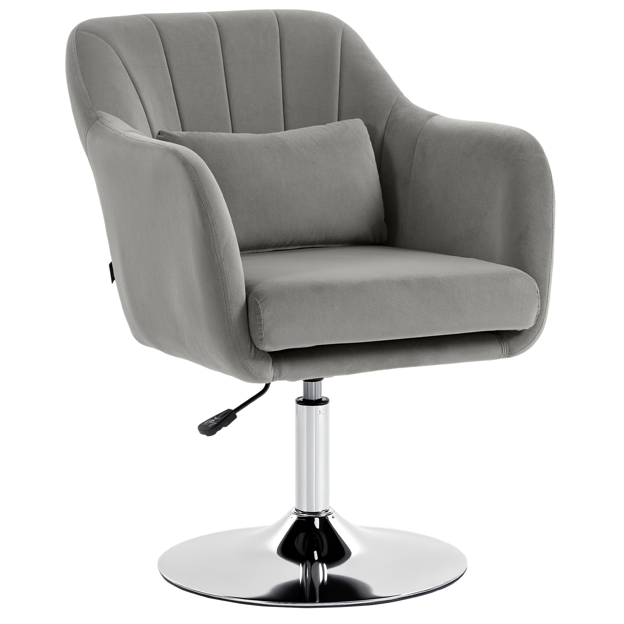 Swivel Accent Chair, Velvet Fabric Tub Vanity Chair, Modern Armchair with Adjustable Height and Lumbar Support for Living Room Bedroom Salon Make up Room Dressing Table, Grey
