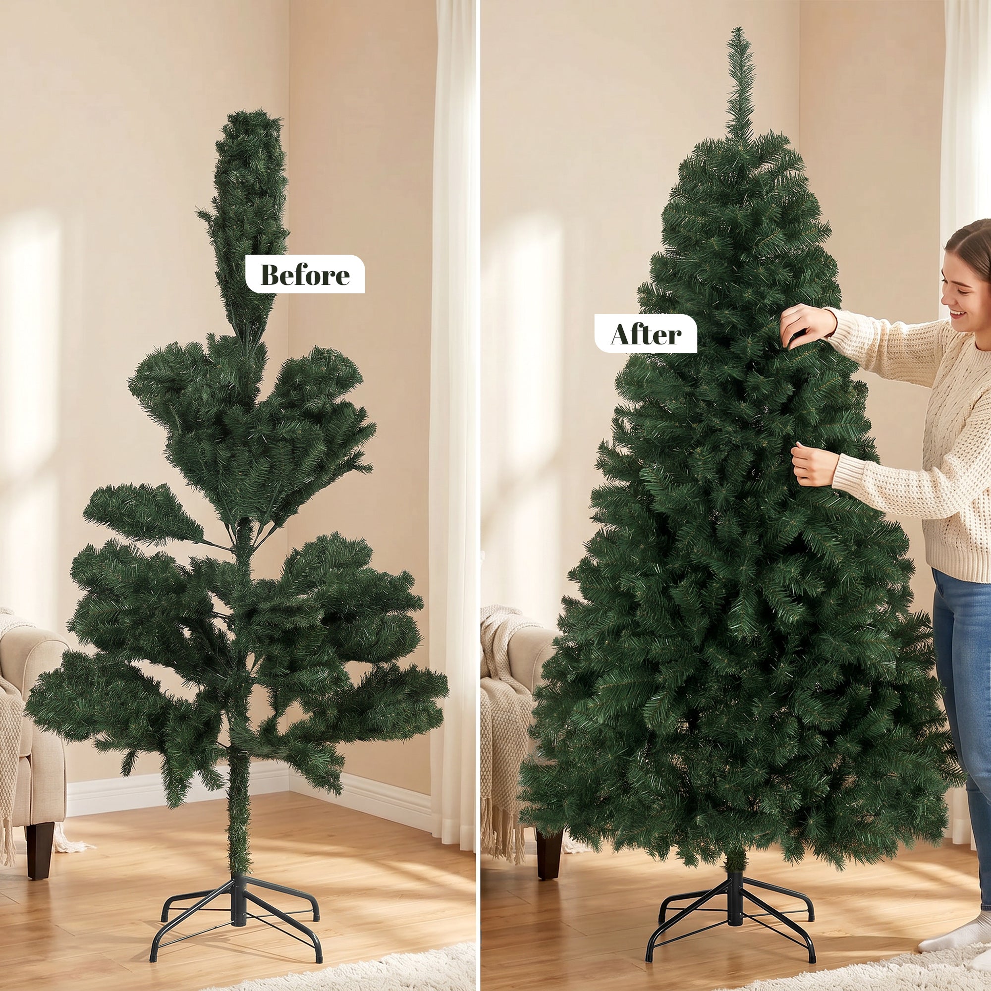 6ft Norwegian Spruce Artificial Christmas Tree with 888 Branch Tips, Foldable Metal Stand, Quick-Assembly Hinged Design, Full Xmas Tree for Home Office Holiday Decor, Green