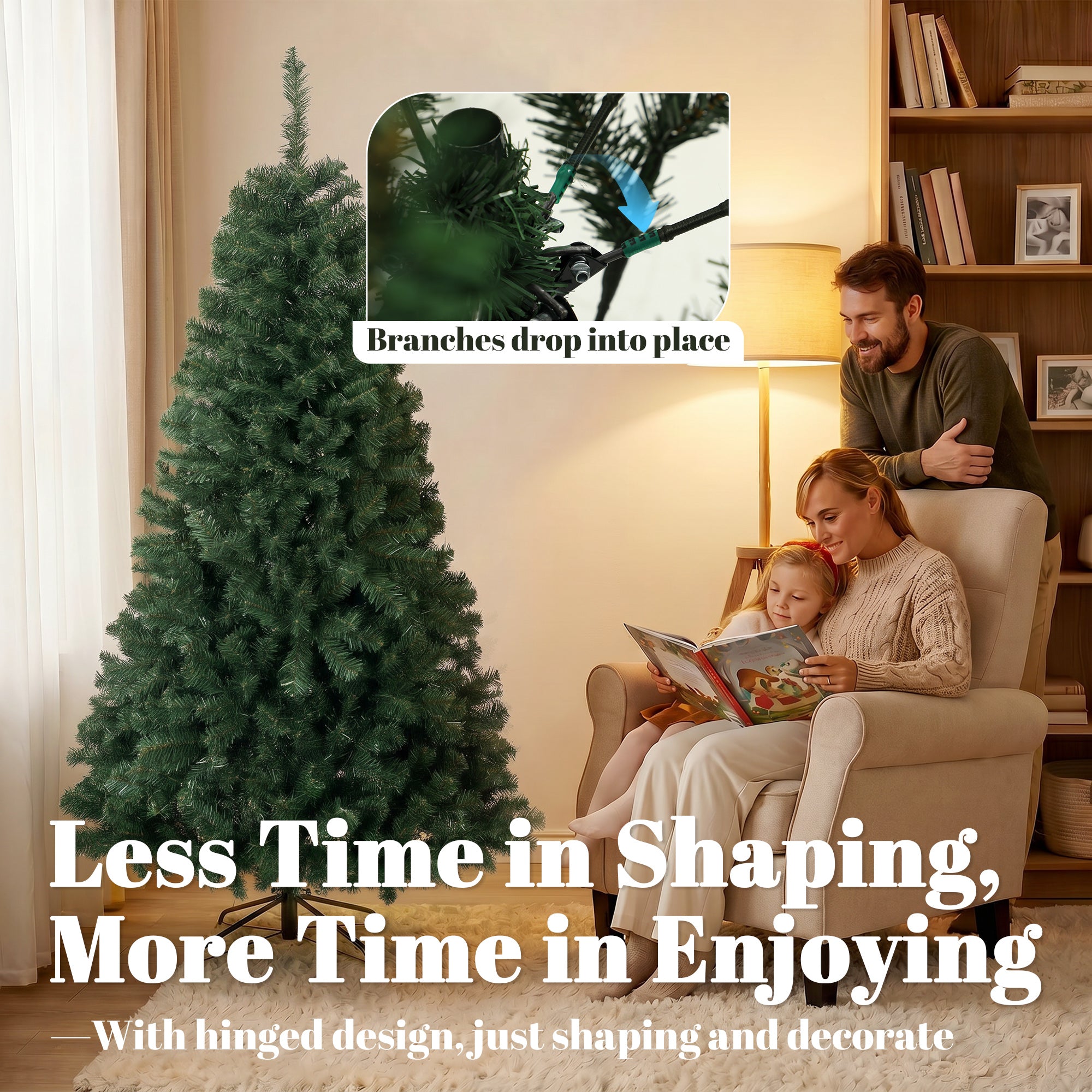 6ft Norwegian Spruce Artificial Christmas Tree with 888 Branch Tips, Foldable Metal Stand, Quick-Assembly Hinged Design, Full Xmas Tree for Home Office Holiday Decor, Green
