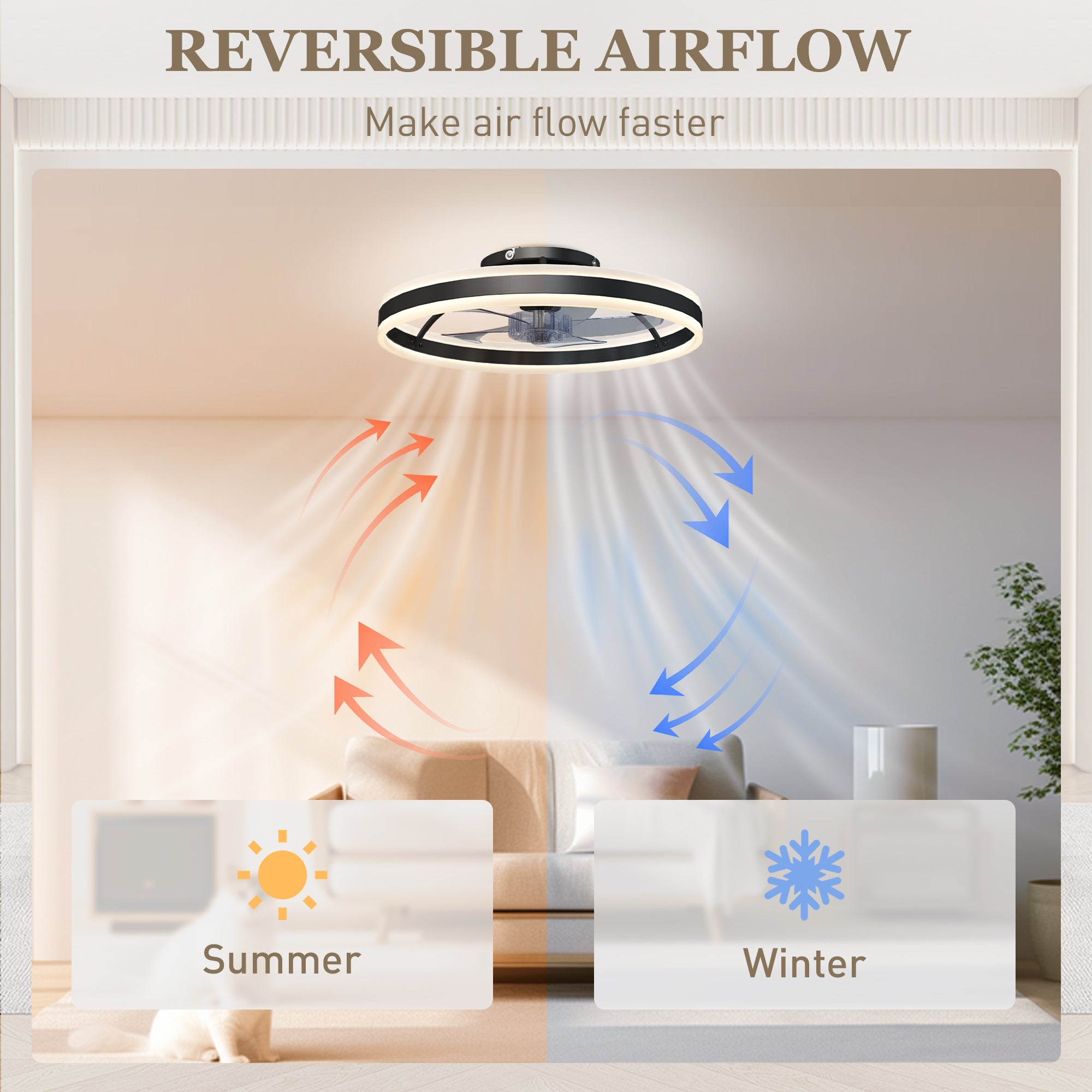 Ceiling Fans with Lights and Remote & App Control, 50 cm Modern LED Ceiling Fan Light with 3 Colour Temperatures, 6 Speed, Dimmable, Timer Quiet Reversible DC Motor, for Bedroom, Study, Black