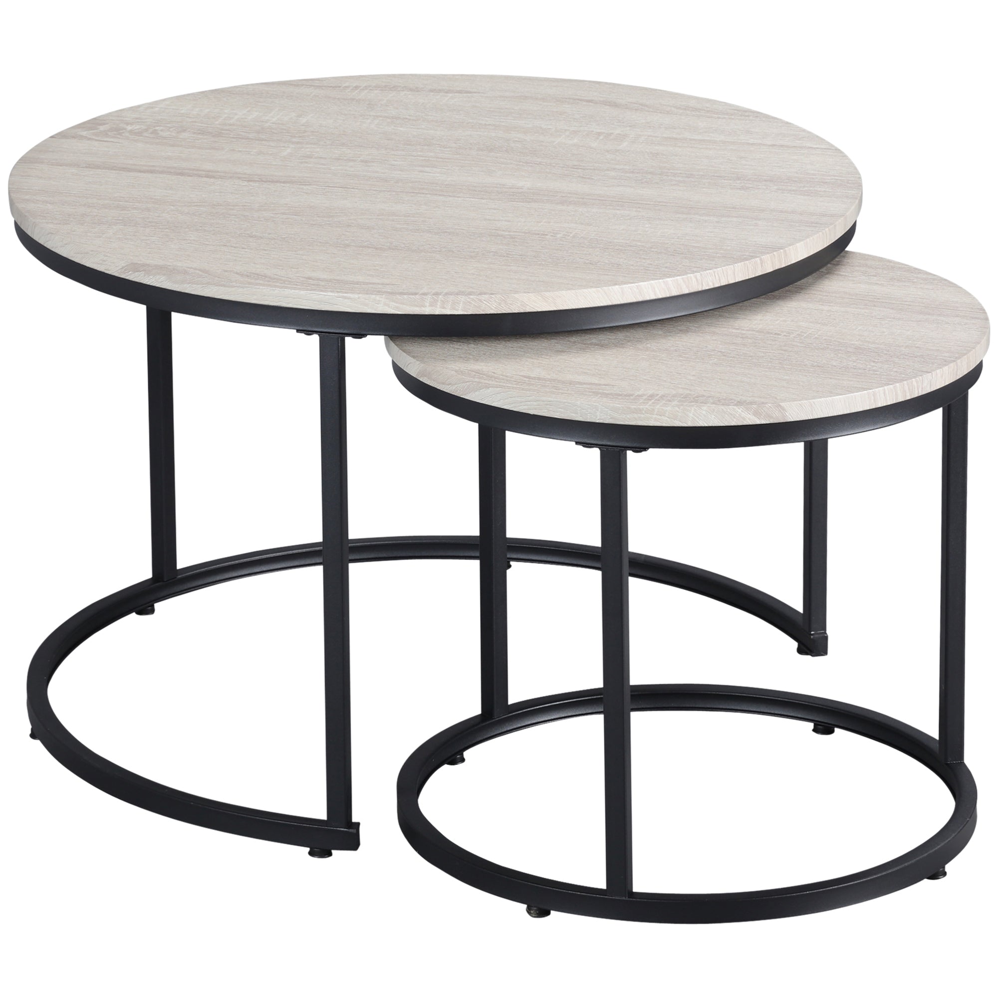 Round Nesting Tables Set of 2 Stacking Coffee Table Set with Metal Frame Grey