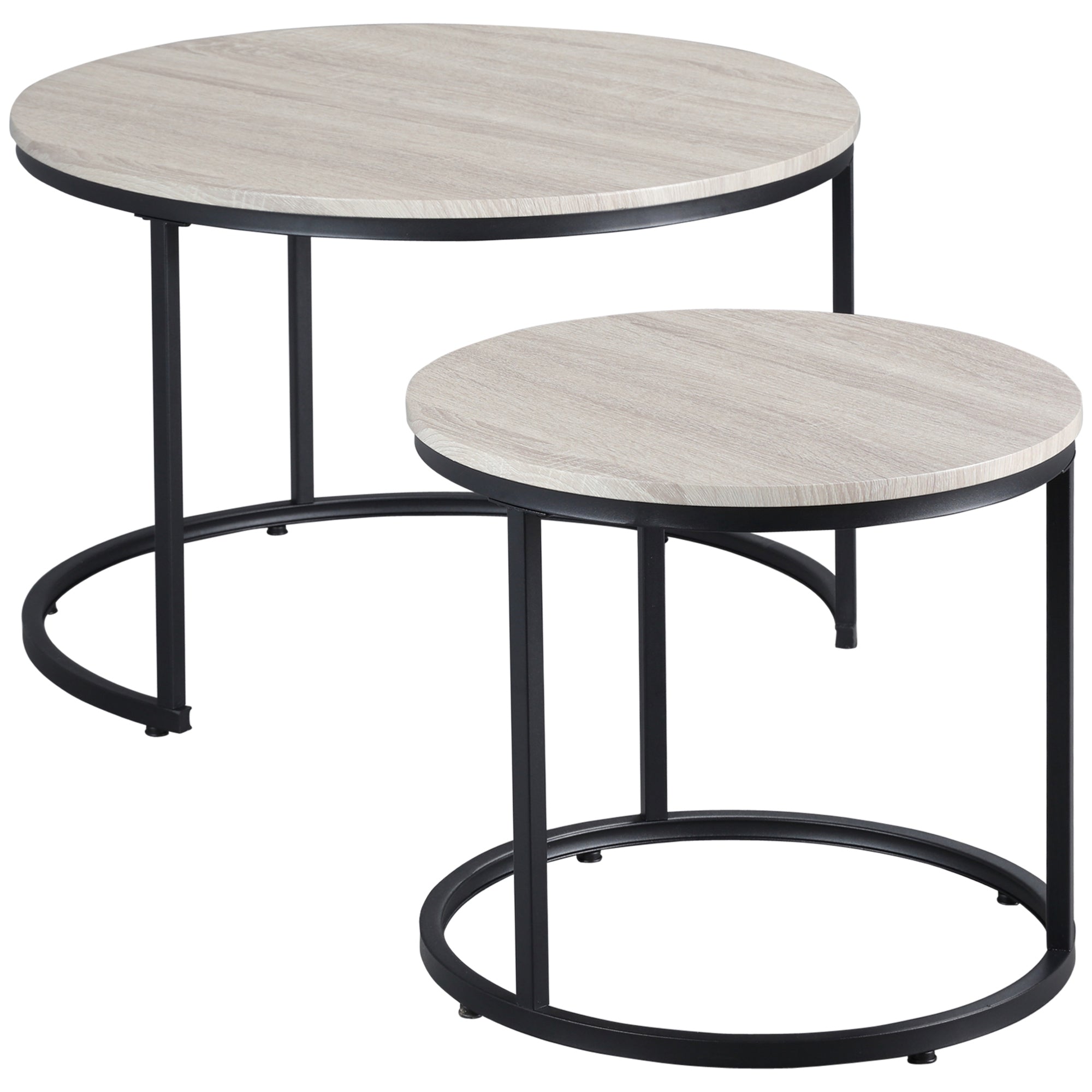 HOMCOM Nesting Tables, 29" Round Coffee Table Set of 2, Modern Side Tables for Living Room with Metal Base, Grey