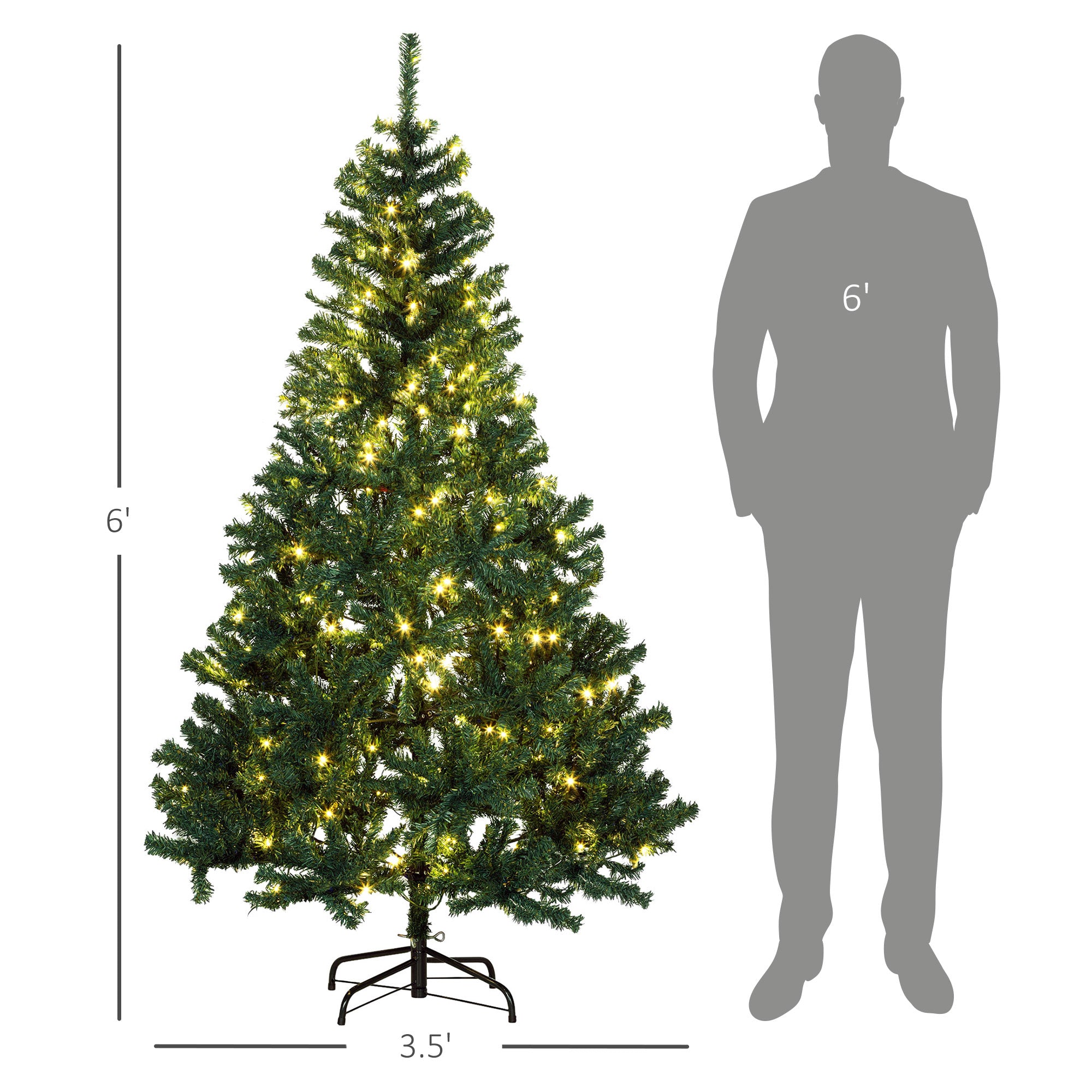 6 FT Tall PreLit Artificial Christmas Tree with Realistic Branches 250 Warm White LED Lights Green