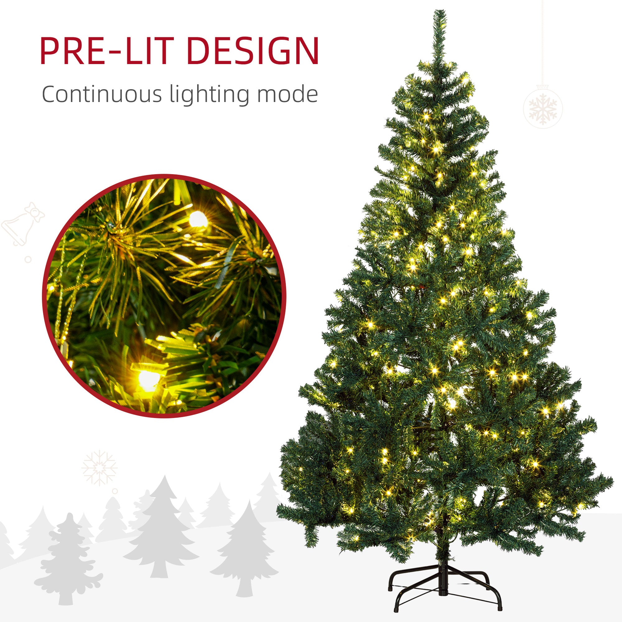 6 FT Tall PreLit Artificial Christmas Tree with Realistic Branches 250 Warm White LED Lights Green