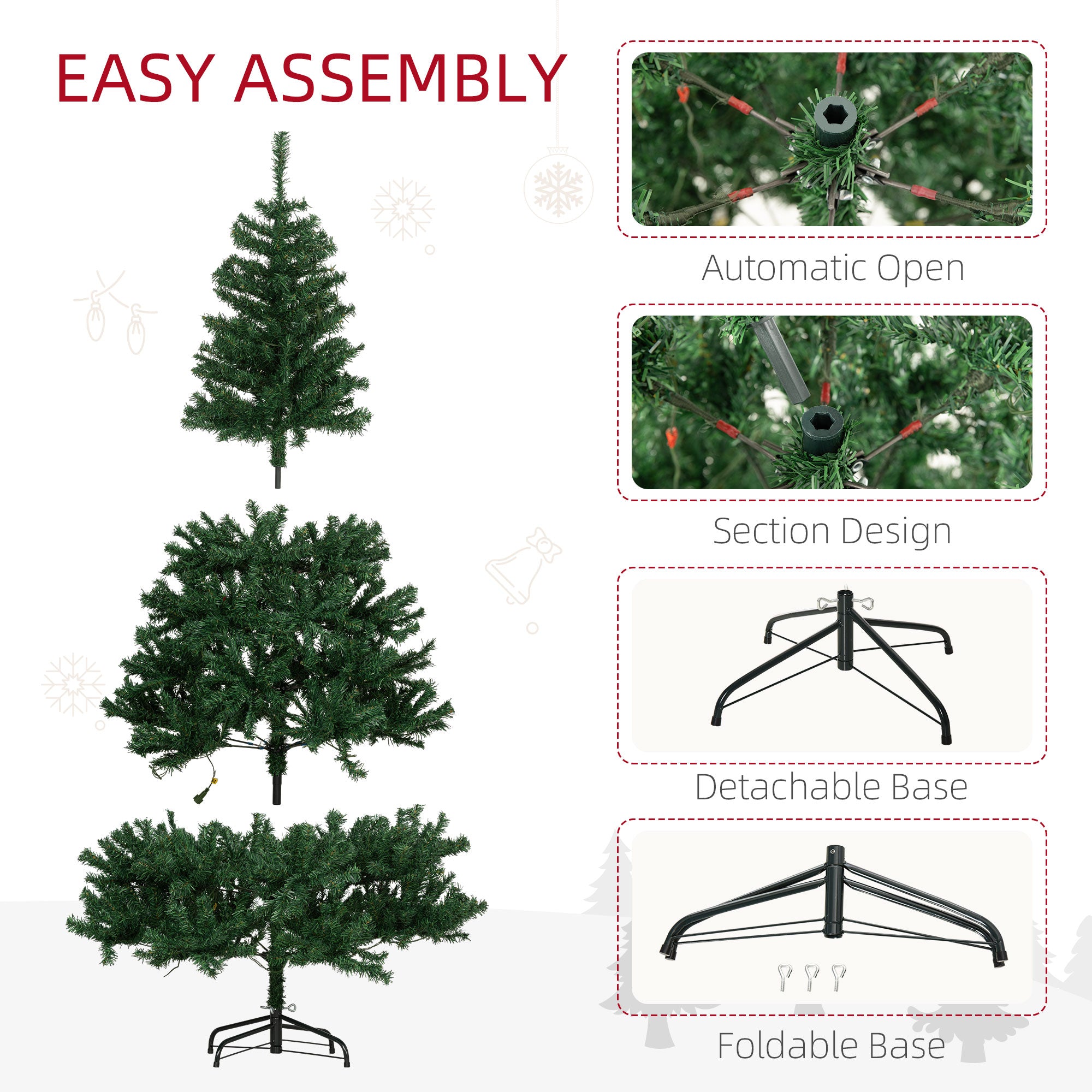 6 FT Tall PreLit Artificial Christmas Tree with Realistic Branches 250 Warm White LED Lights Green