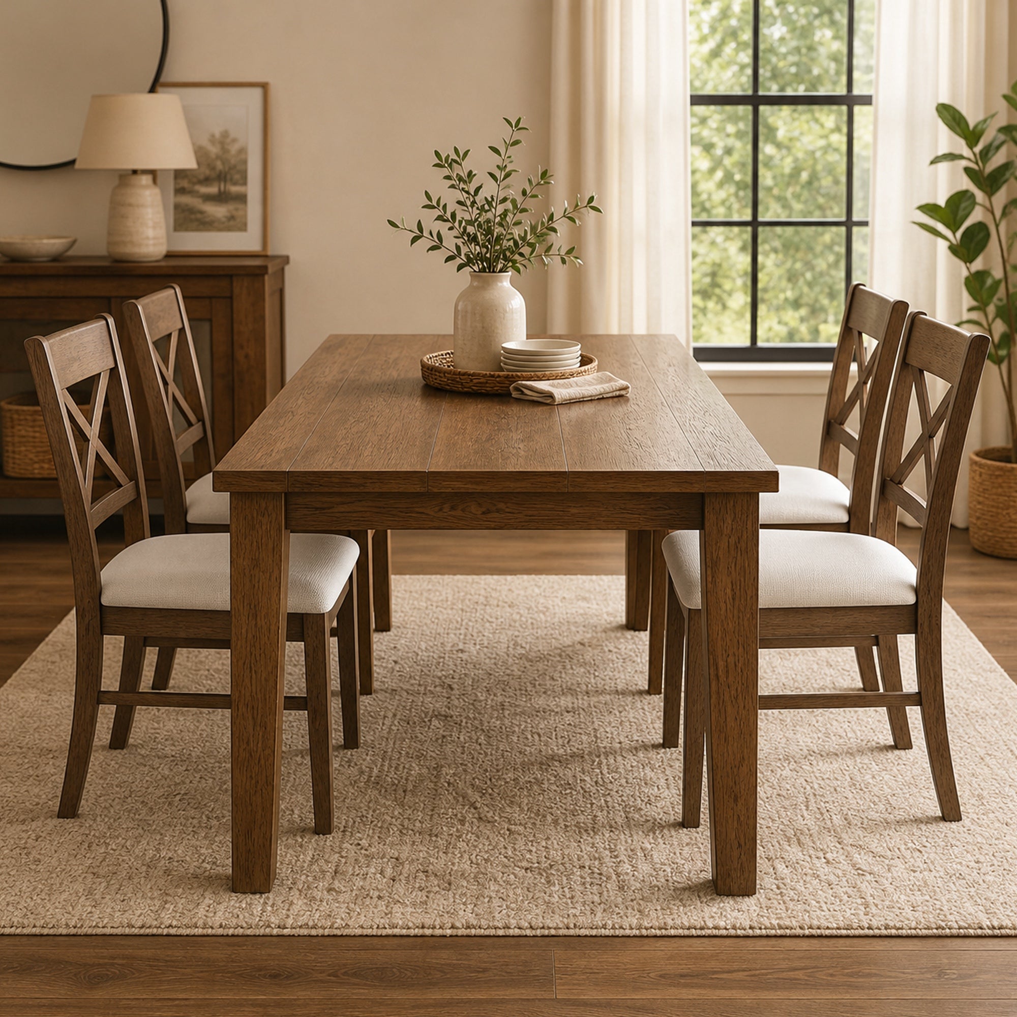 Dining Chairs Set of 2, Upholstered Kitchen Chairs with Rubberwood Frame, Padded Seat and X-Back for Living Room, Dining Room, Kitchen, Walnut