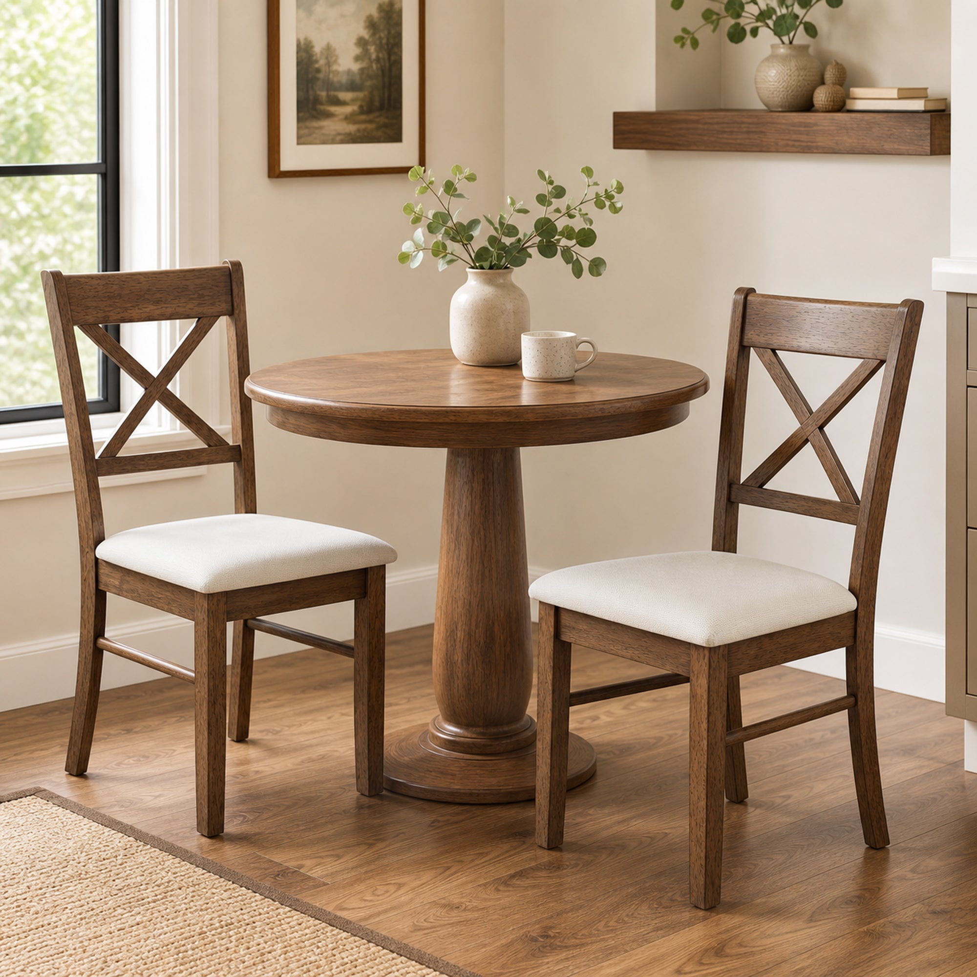 Dining Chairs Set of 2, Upholstered Kitchen Chairs with Rubberwood Frame, Padded Seat and X-Back for Living Room, Dining Room, Kitchen, Walnut