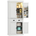 71" Pantry Cabinet with LED Motion Sensor Light, Freestanding Kitchen Pantry with 6 Spice Racks, Drawer and Adjustable Shelves, Tall Buffet Cabinet with Hutch, White