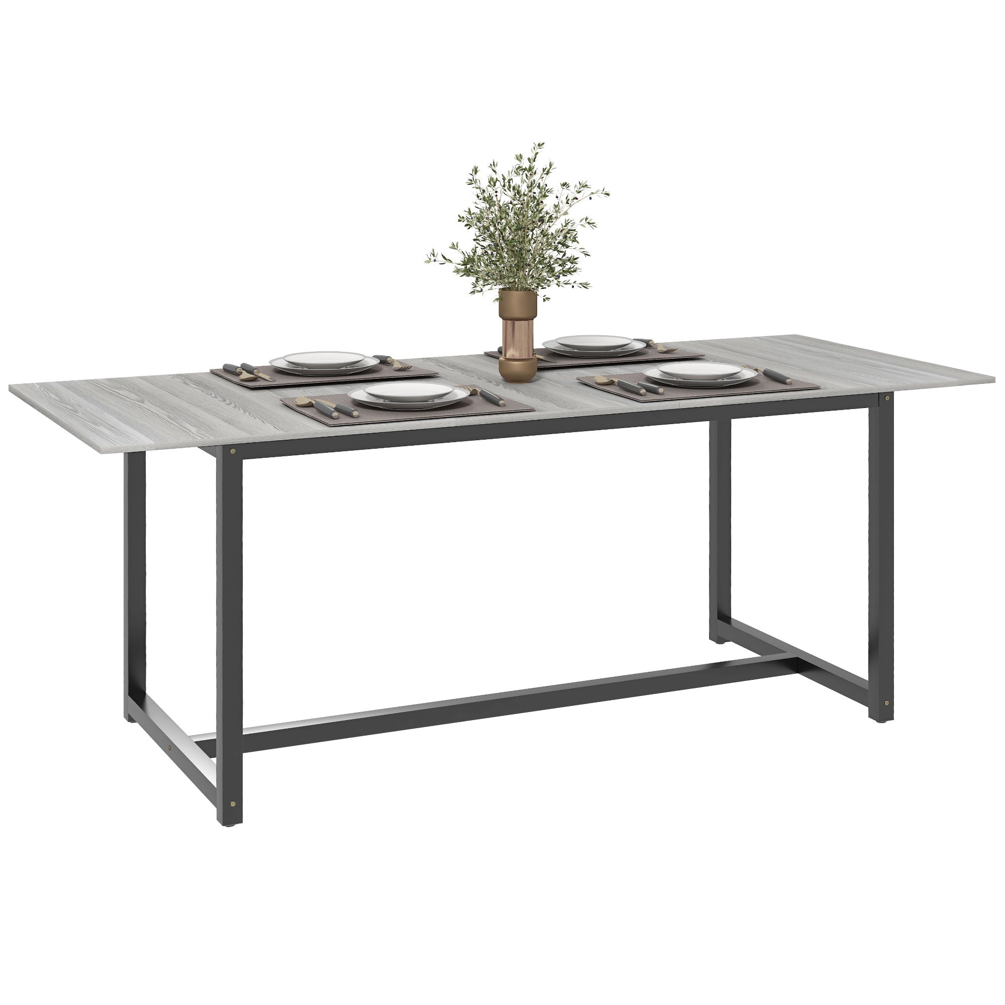 HOMCOM Extendable Dining Table for 4-6, Industrial Folding Kitchen Table with Steel Frame, 63"-79" Adjustable Tabletop, Grey Wood Grain