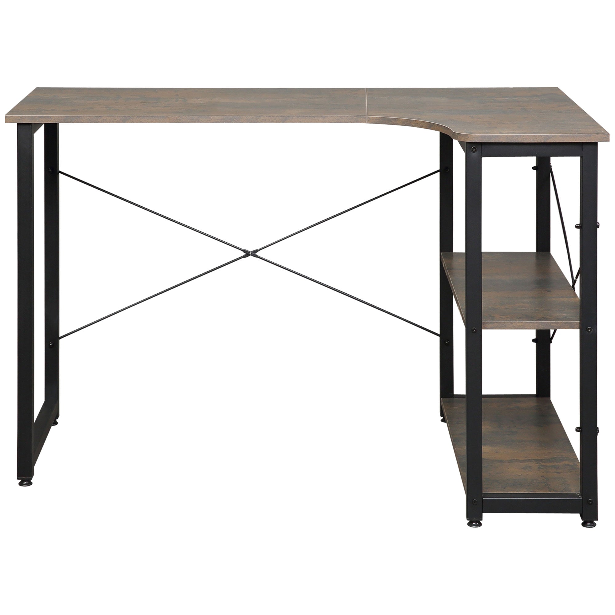 HOMCOM L-Shaped Computer Desk Home Office Corner Desk Study Workstation Table with 2 Shelves, Steel Frame, Charcoal Grey