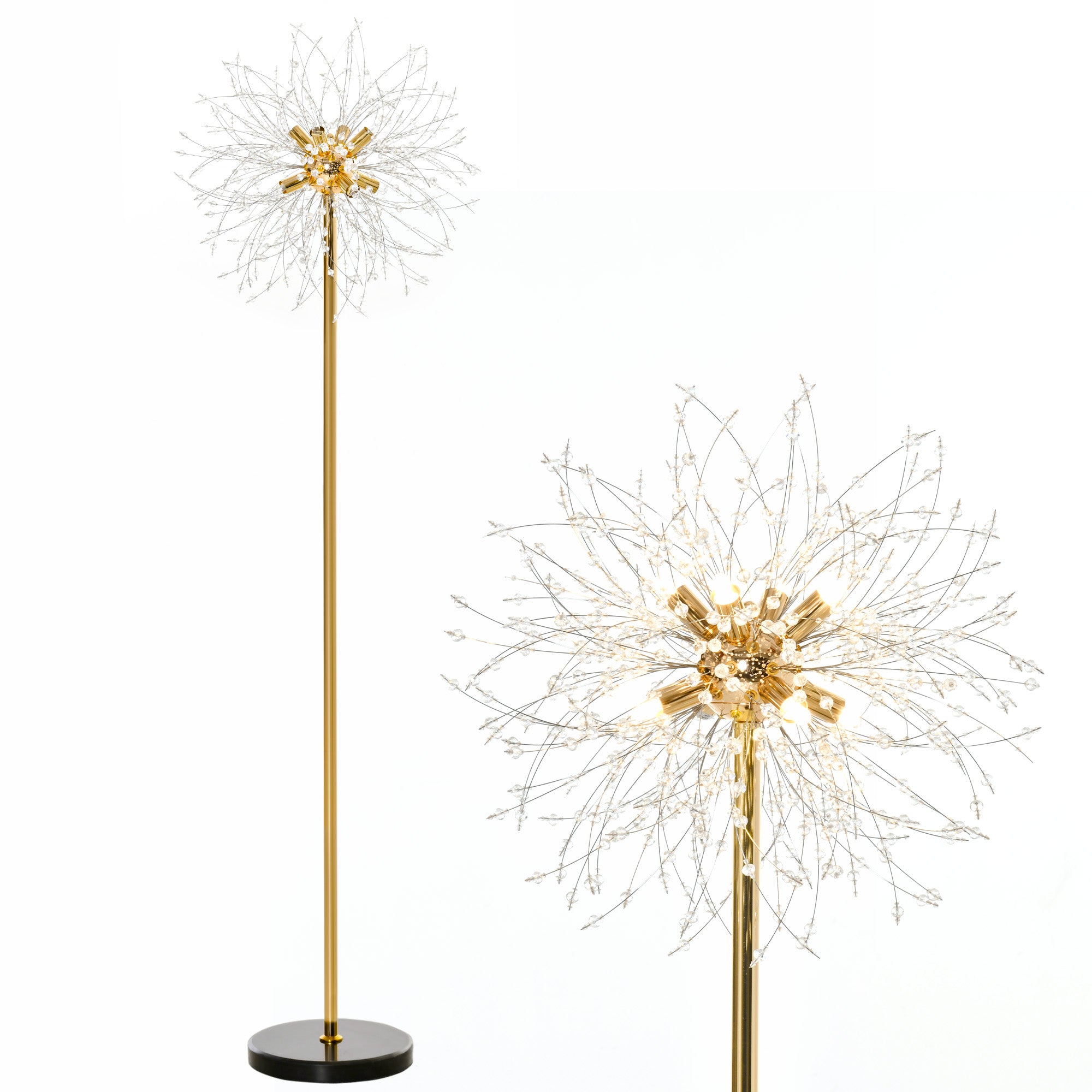 HOMCOM Floor Lamp, Crystal Fireworks Standing Lamp, Metal Golden Pole Tree Lighting with Foot Switch, 8 Lights, G9 Bulb Base, for Living Room, Bedroom