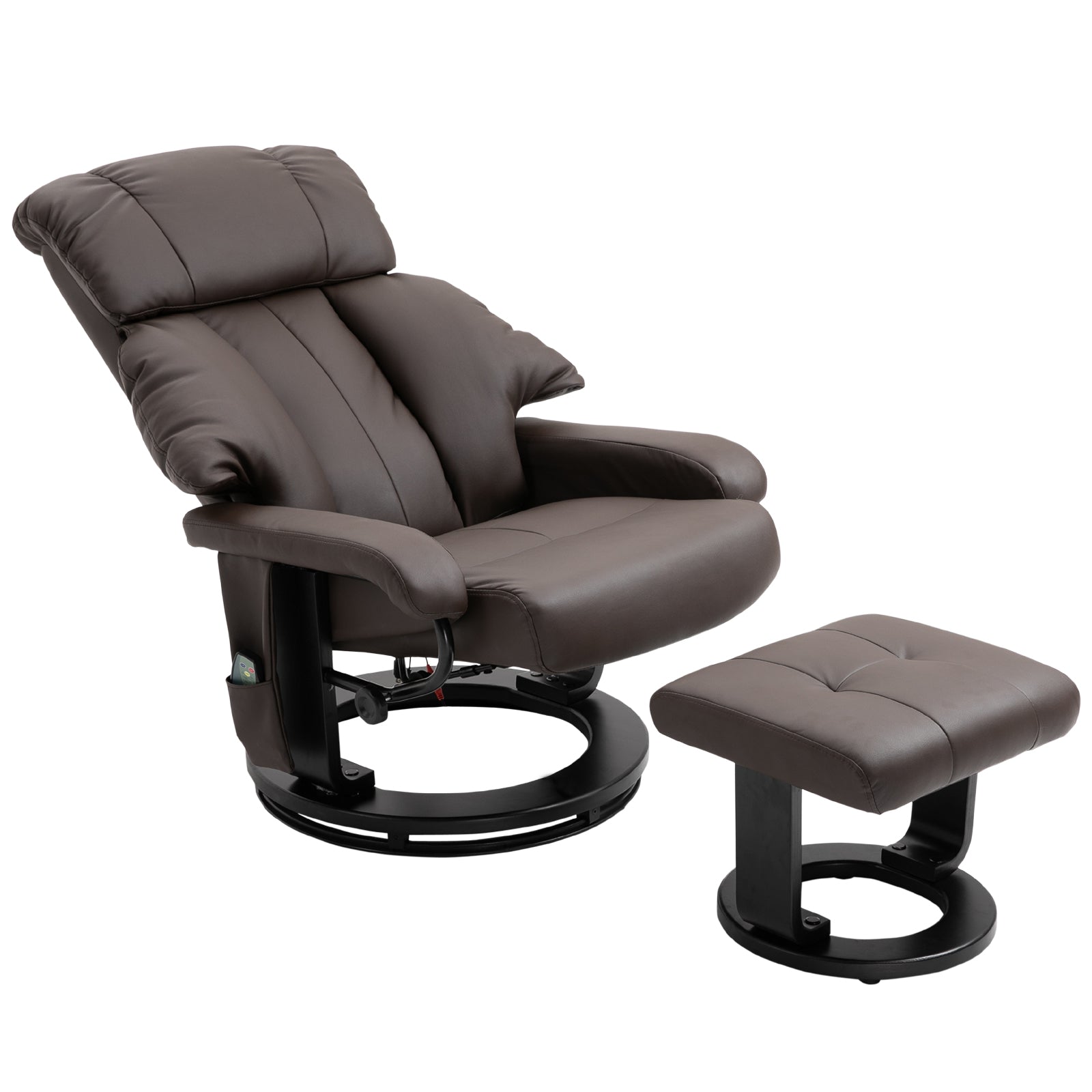 Recliner with Ottoman Footrest, Recliner Chair with Vibration Massage, Faux Leather and Swivel Wood Base for Living Room and Bedroom, Brown