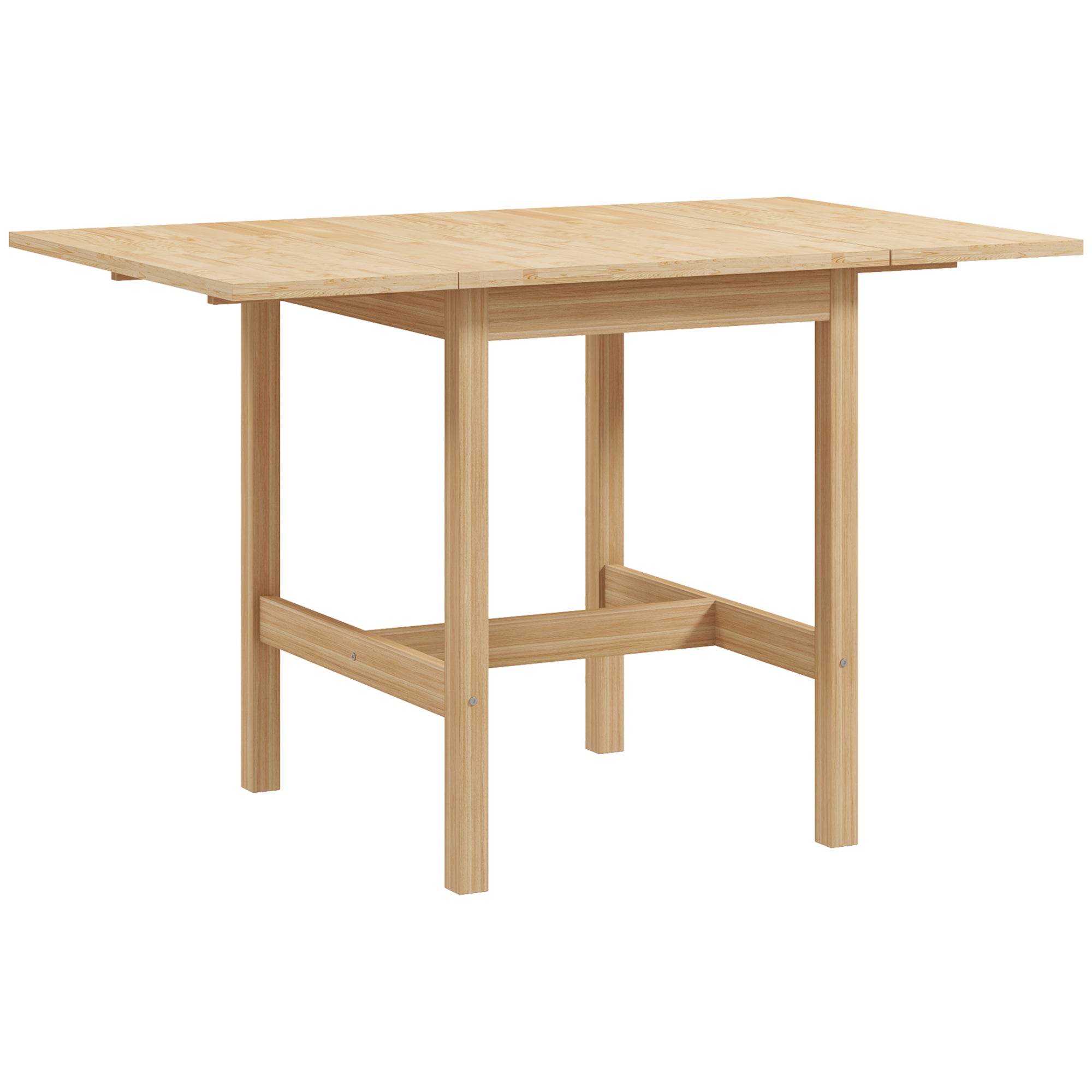 HOMCOM Foldable Solid Wood Dining Table, Drop Leaf Table for Small Spaces, Folding Table for Kitchen, Dining Room, Natural