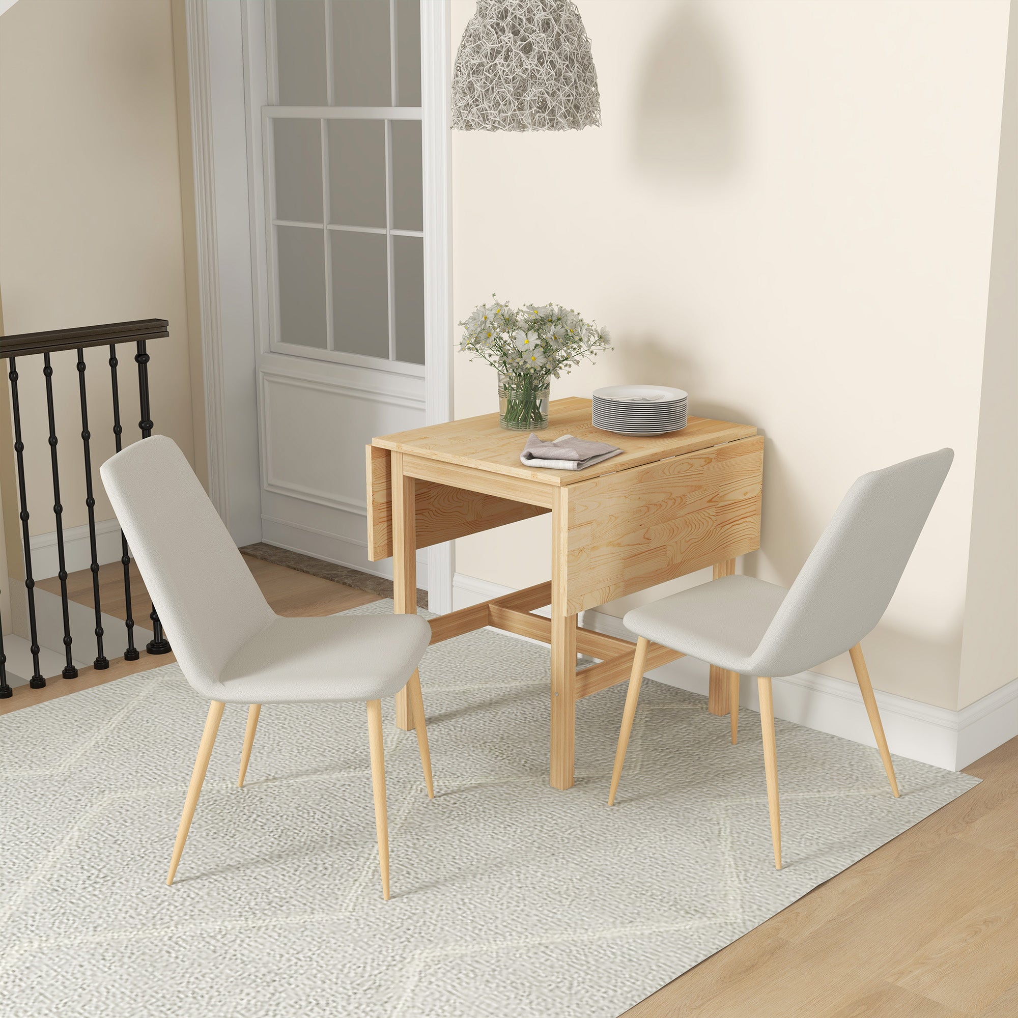 Foldable Solid Wood Drop Leaf Table for Small Spaces, Natural