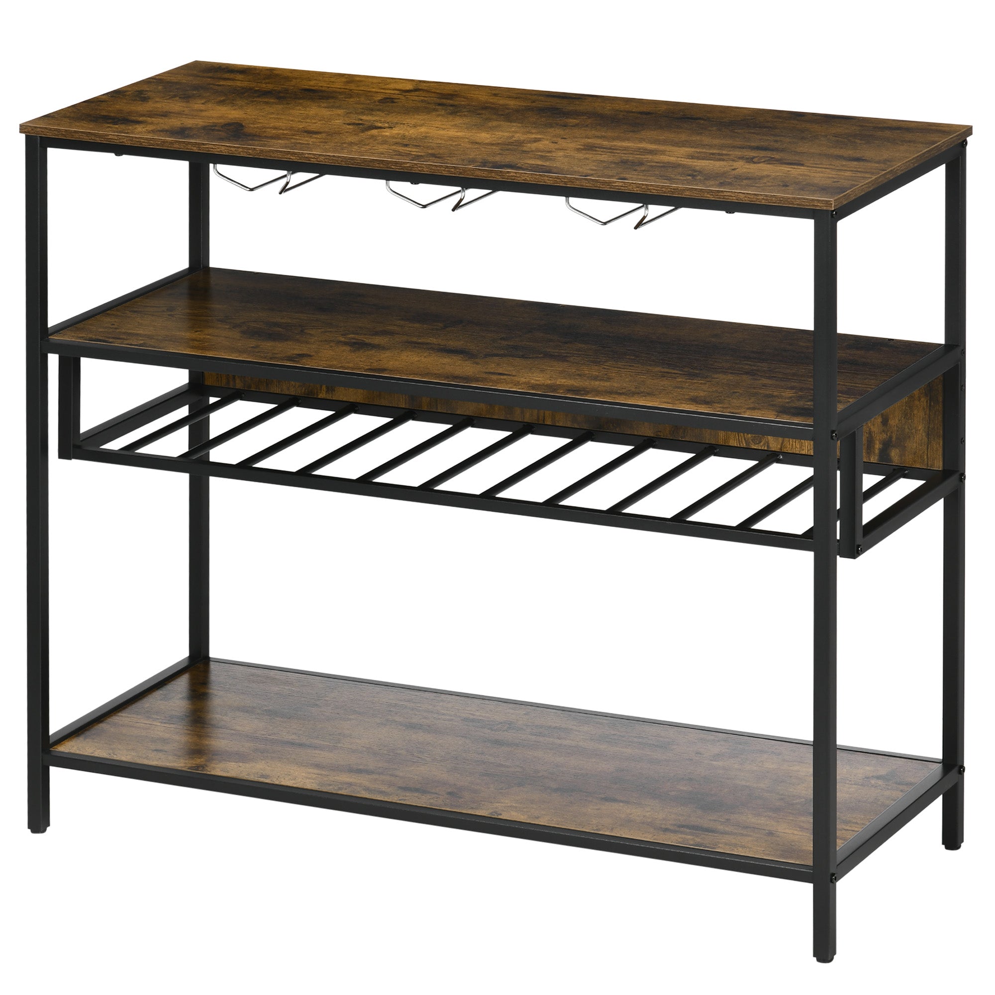 Rolling Kitchen Island Cart with Adjustable Shelf Rustic Brown