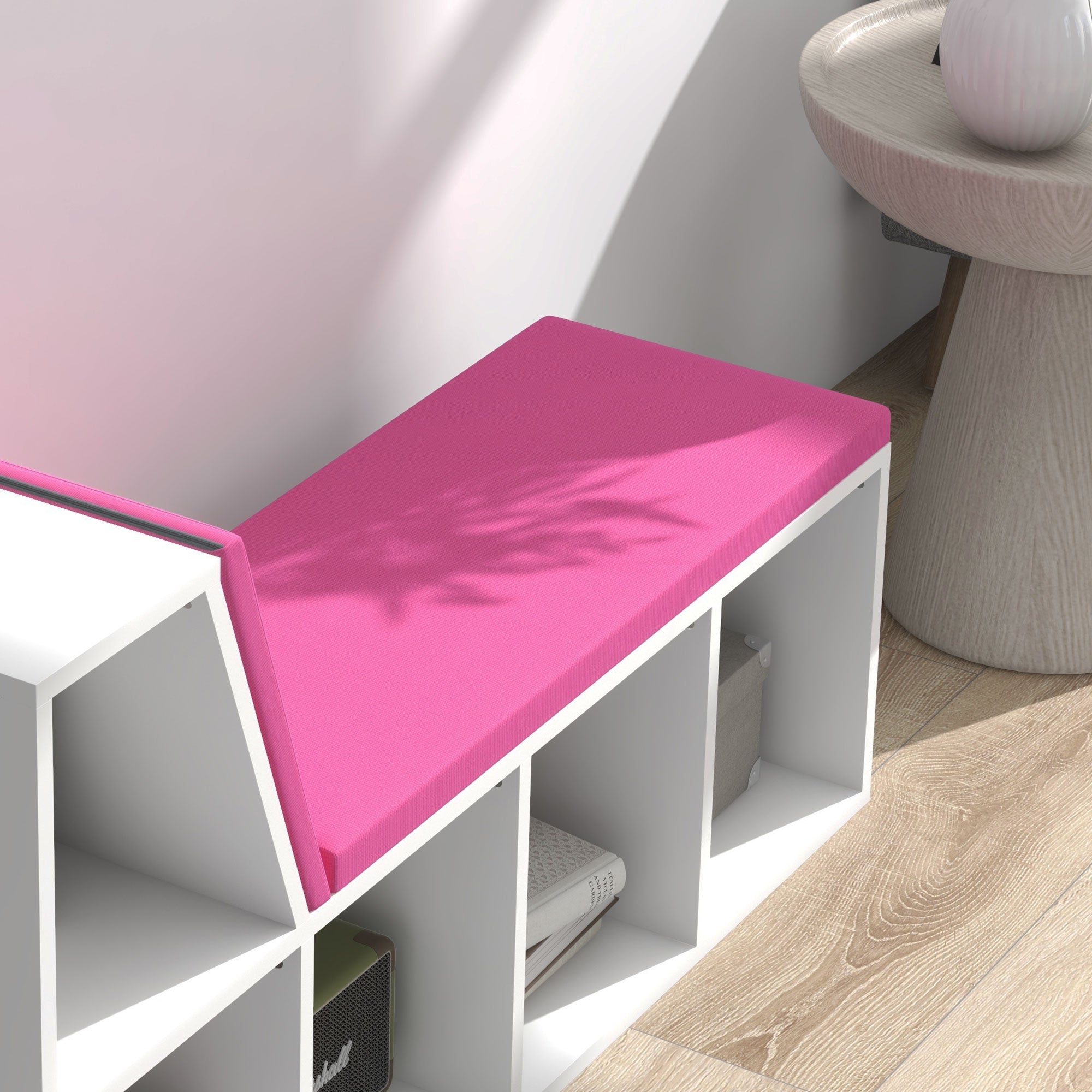 HOMCOM Bookshelf with Reading Nook, Bookcase with Seat Cushion, 5 Cube Storage Shelf for Home Office, Study, Pink