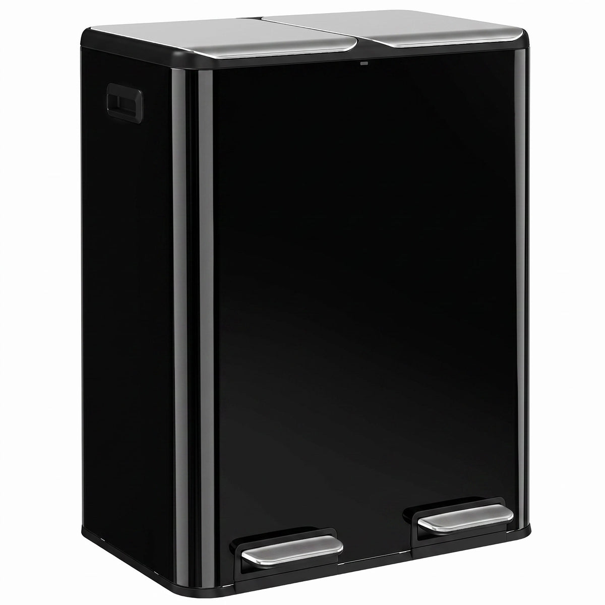 2 x 30L Double Kitchen Bin, Stainless Steel Pedal Rubbish Bin with Dual Compartments, Soft Close & Stay-Open Lids, Removable Inner Buckets for Kitchen, Home, Office, Recycling, High Gloss Black
