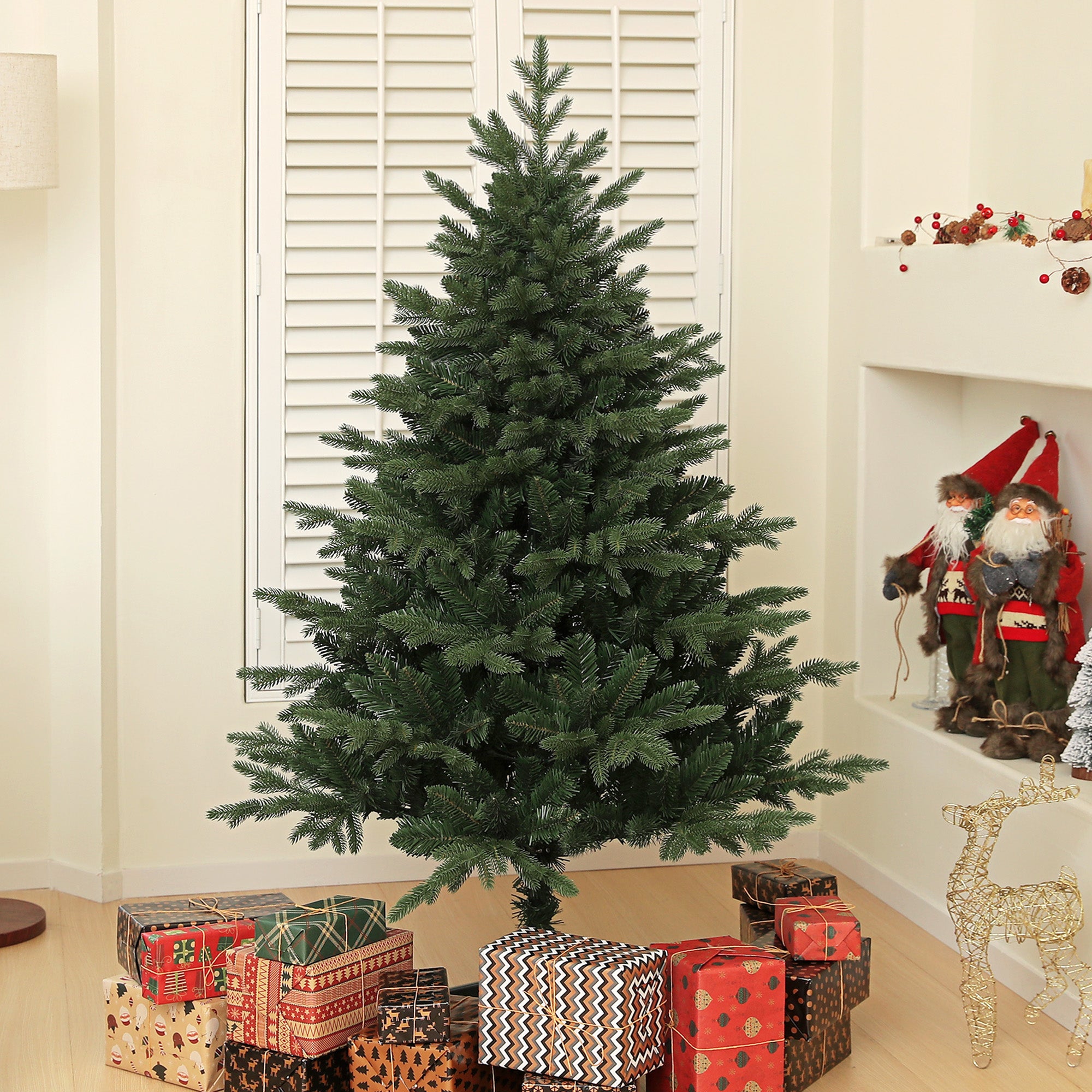 HOMCOM 5ft Artificial Spurce Christmas Tree with 1121 Branch Tips and Foldable Steel Base, Realistic Hinged Xmas Tree, Holiday Décor for Home Office, Green