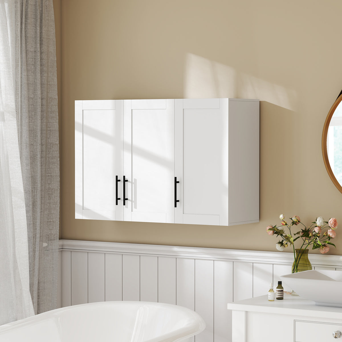 Bathroom Wall Cabinet, Modern Medicine Cabinet Wall Mounted, Over The Toilet Space Saver with 3 Doors and Adjustable Shelves for Toilet, Bathroom, Washroom, White