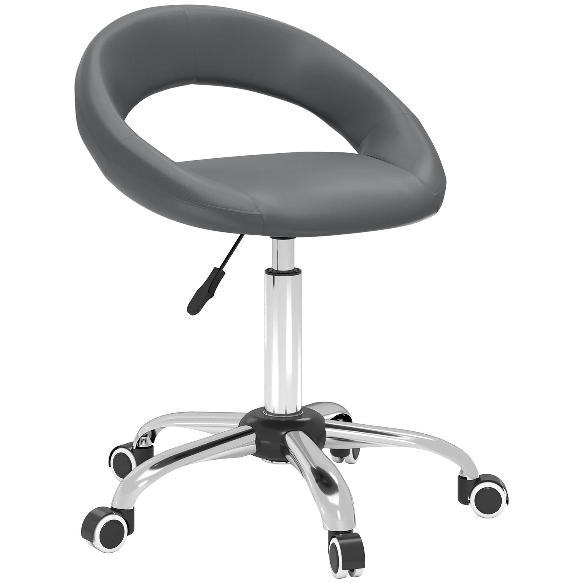 HOMCOM Modern Hydraulic Moon Salon Stool Rolling Swivel Chair Massage Spa Tattoo Pub Bar Stool, Grey