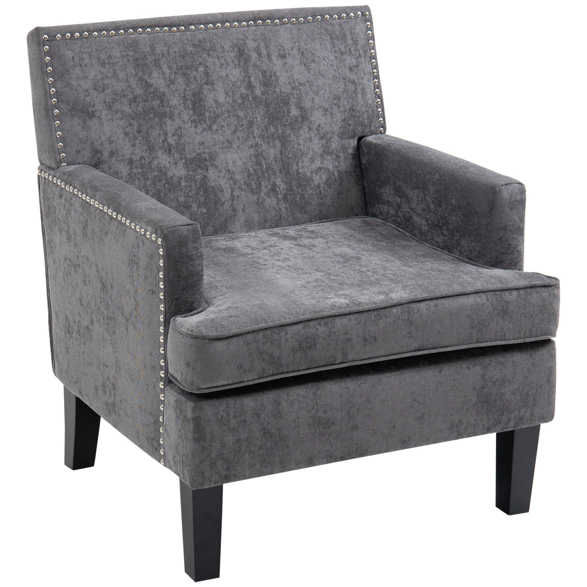 Modern Accent Chair Upholstered Living Room Chair with Wood Legs Dark Gray