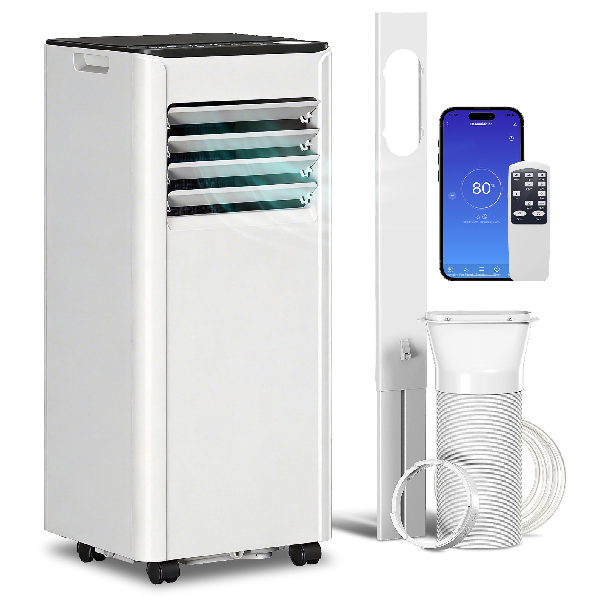 Portable Air Conditioner 7000 BTU, 4-in-1 Air Conditioning Unit with Cool, Dehumidifier, Fan, Sleep Mode, WiFi Voice Remote Control, 24H Timer, 2 Speeds, Window Kit, for Room up to 26 m²