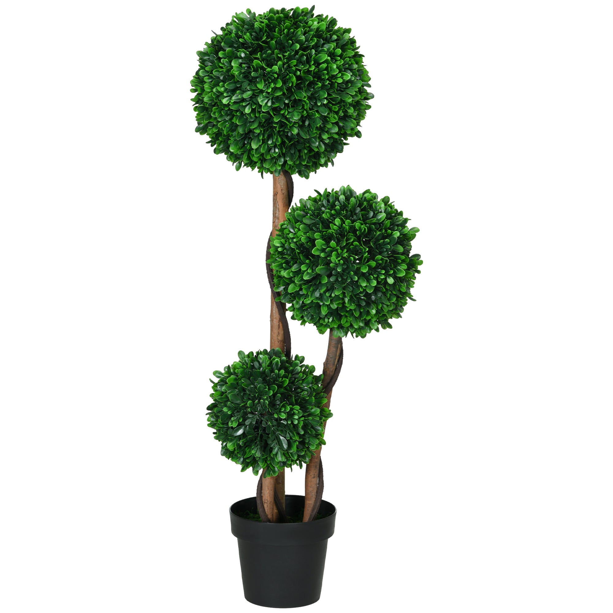 3.5ft Artificial Tree, Triple Ball Boxwood Topiary with Pot and Sandalwood Leaves, for Indoor Outdoor Home