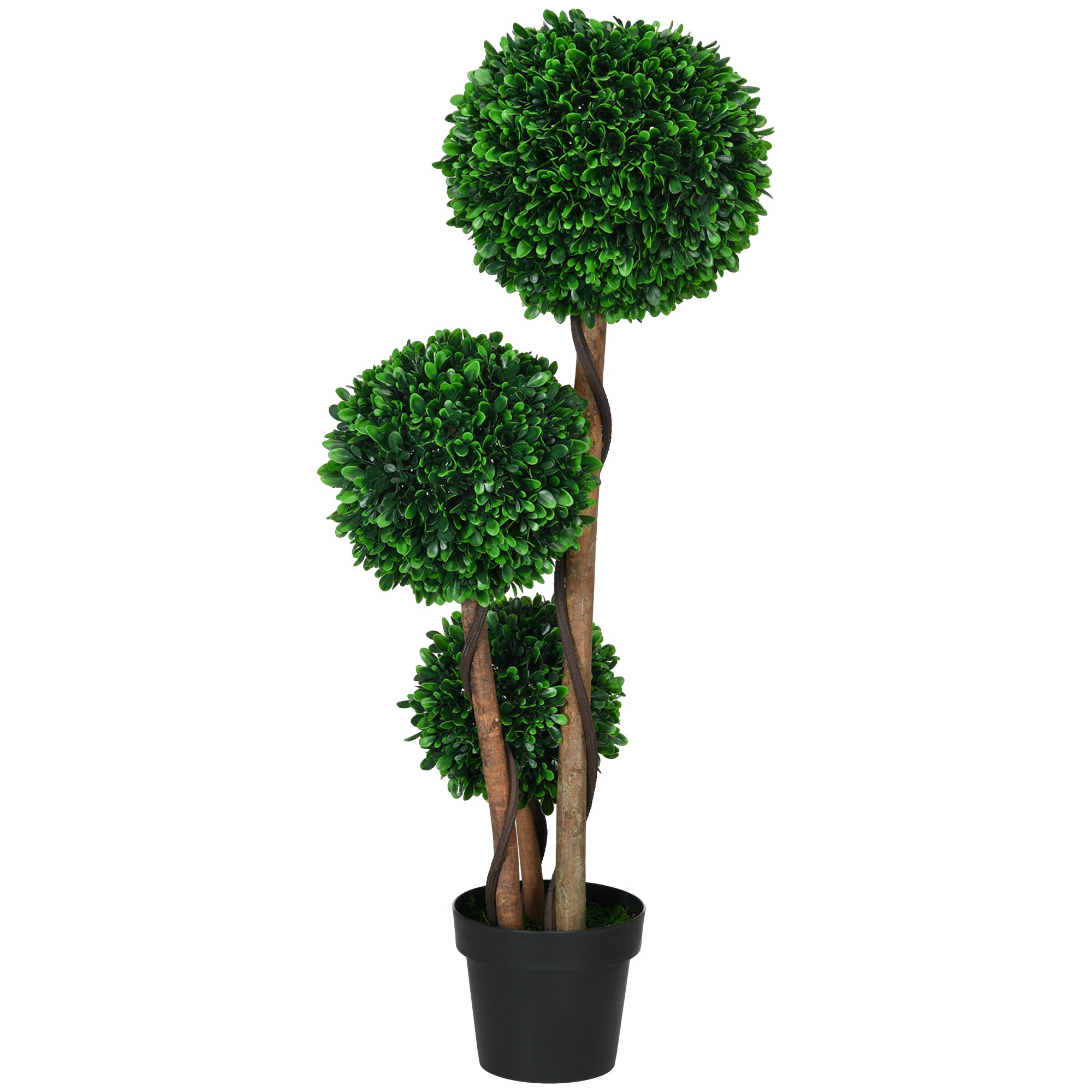 3.5ft Artificial Tree, Triple Ball Boxwood Topiary with Pot and Sandalwood Leaves, for Indoor Outdoor Home