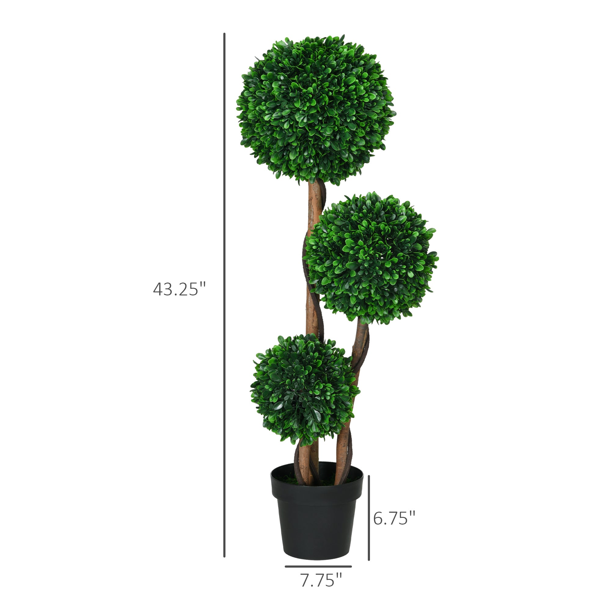 3.5ft Artificial Tree, Triple Ball Boxwood Topiary with Pot and Sandalwood Leaves, for Indoor Outdoor Home