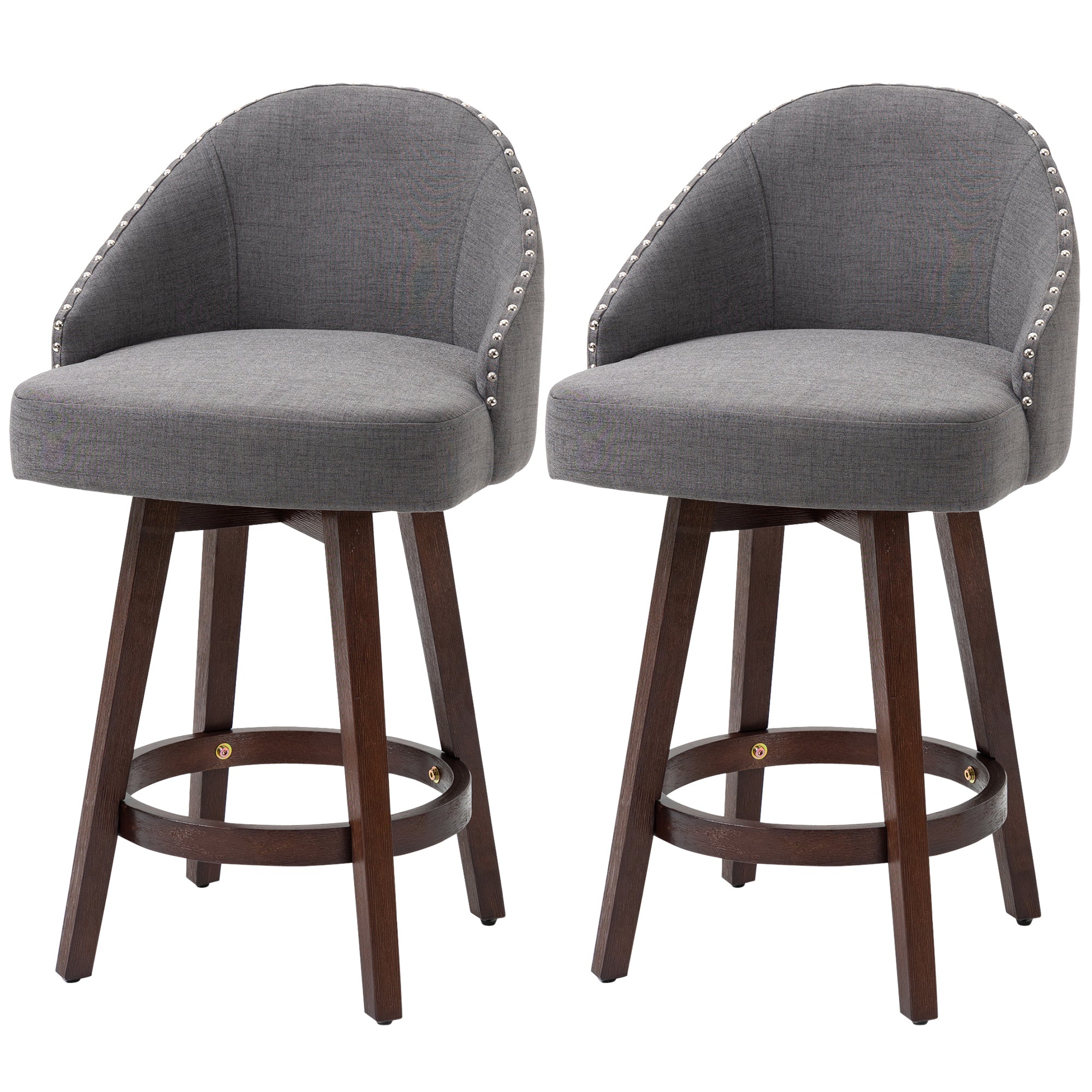 26" Counter Height Bar Stools Linen Fabric Kitchen Stools Set of 2 Dark Gray