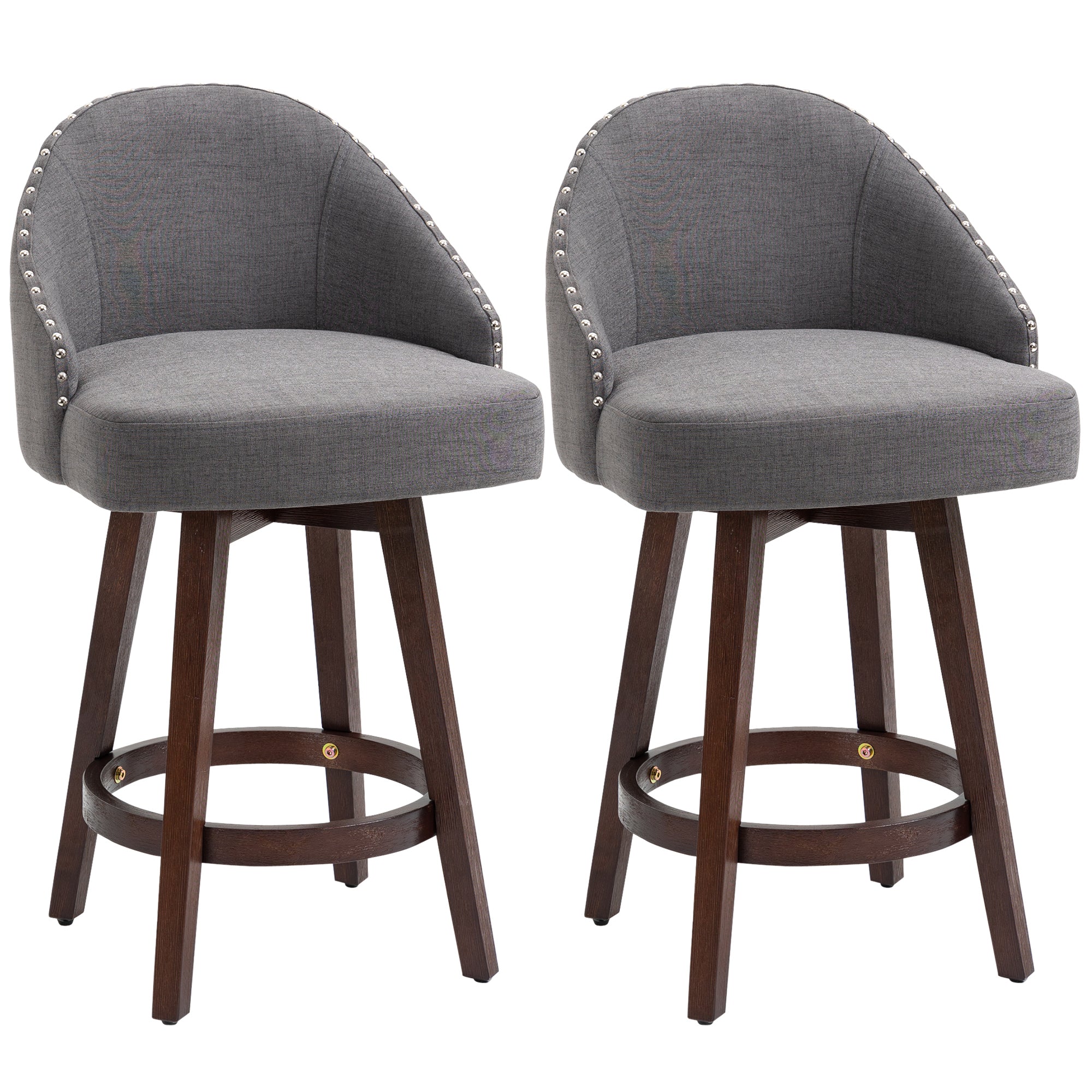 26" Counter Height Bar Stools Linen Fabric Kitchen Stools Set of 2 Dark Gray